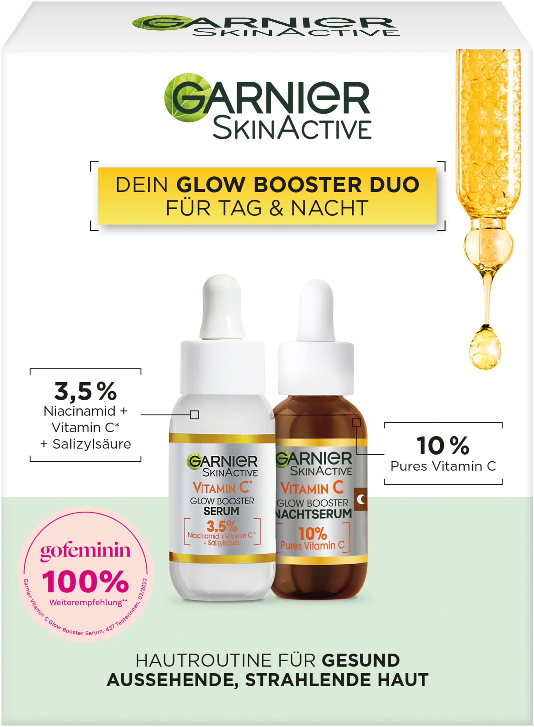 GARNIER Gesichtsserum »Vitamin C Glow Booster Serum Duo«, (Set, 2 tlg.)