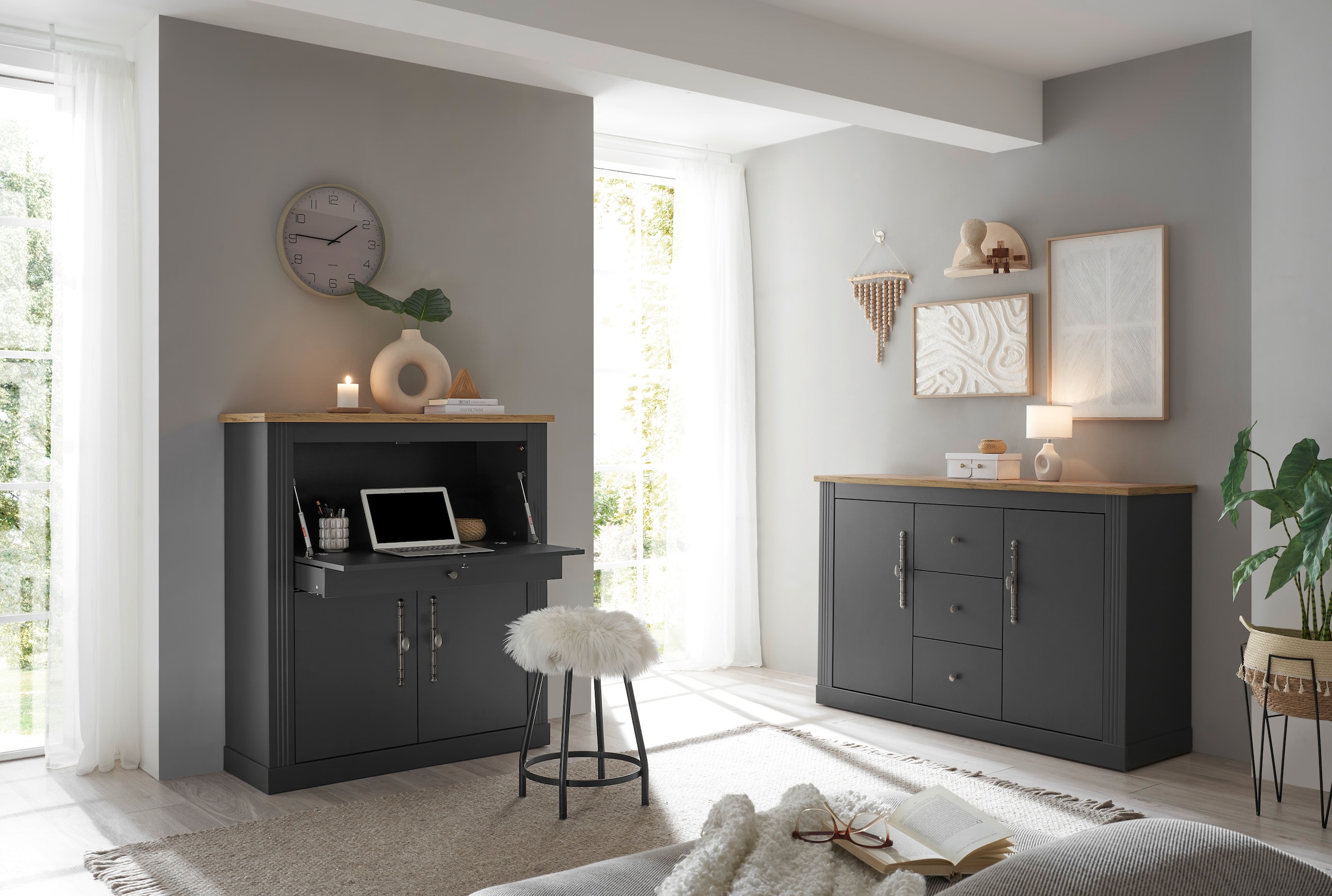 OTTO home Büromöbel-Set »Westminster, wohnliches Home-Office, Büro in zwei Farben verfügbar« Set, 2 tlg. enthält Sekretär und Sideboard im Landhausstil, mit Kabelkanal