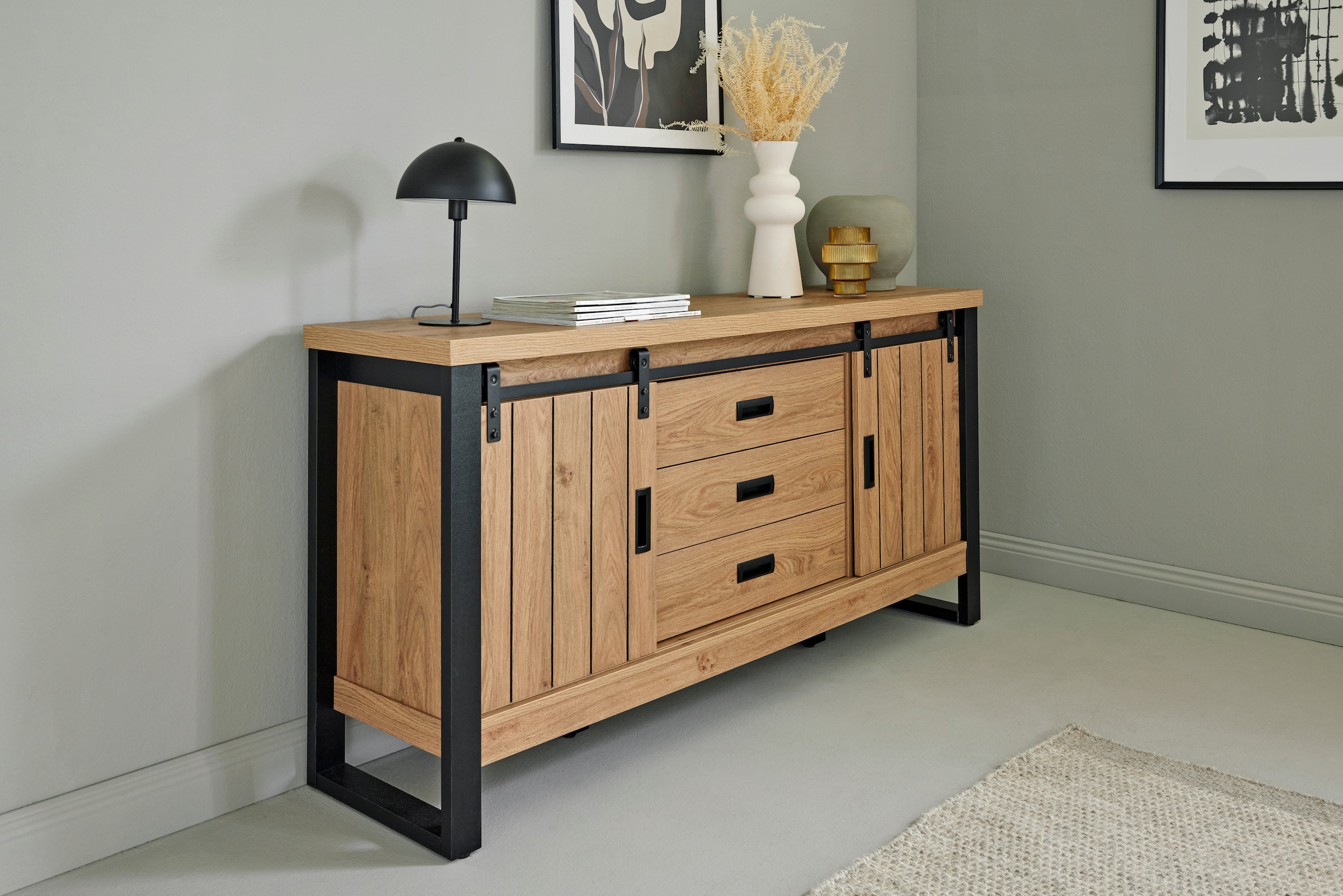 Jahnke Sideboard »SLIDE SBS 150«, (1 St.), Sideboard mit 2 Schiebetüren, Metallgestell, Breite ca. 150cm