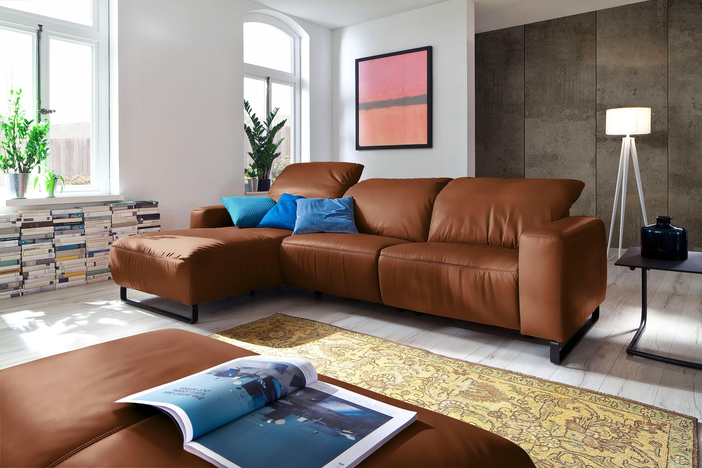 Home affaire Ecksofa »Juist L-Form«, mit Kopfteilverstellung und schwarzen Metallkufen