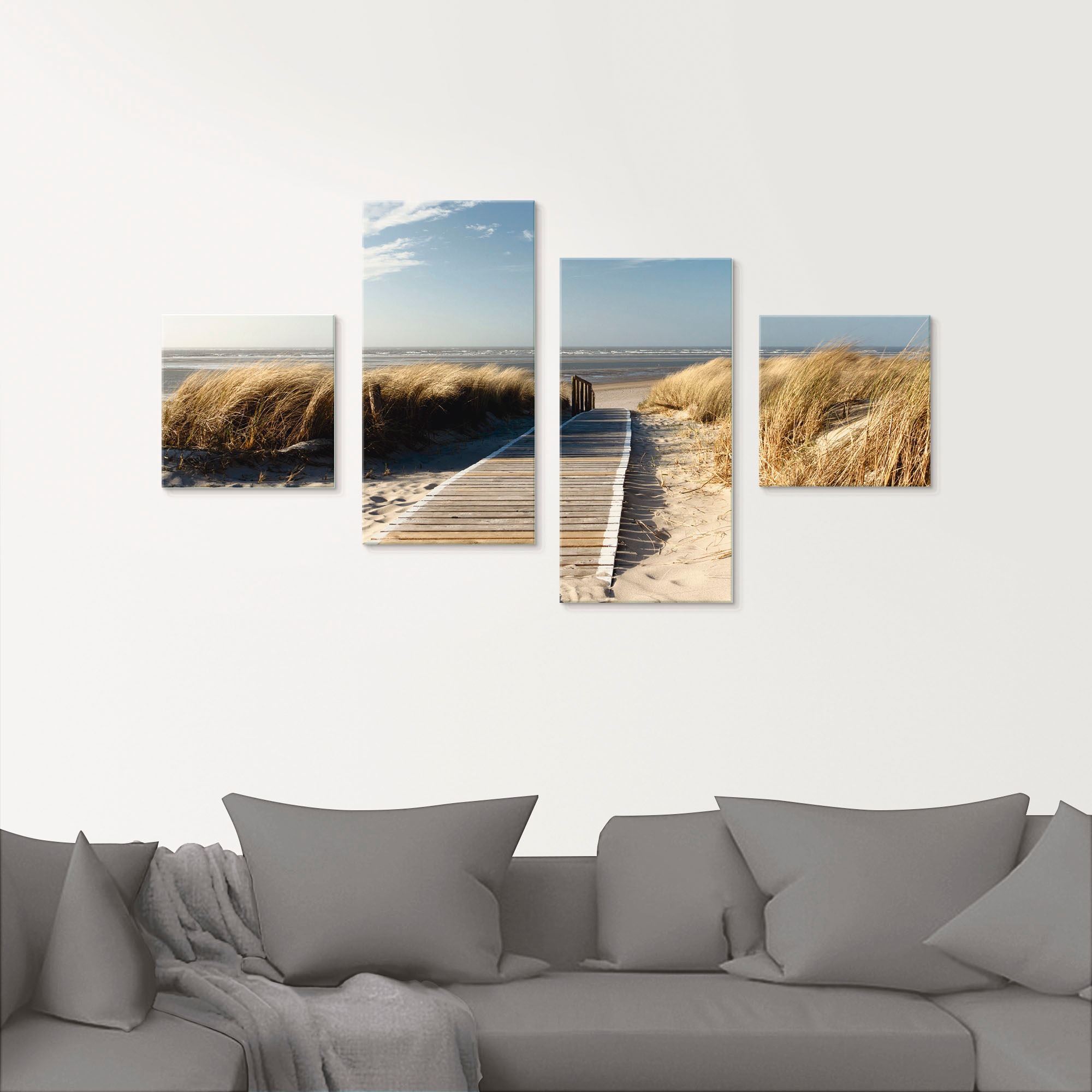 Artland Glasbild "Nordseestrand auf Langeoog - Steg", Strand, (4 St.), in v günstig online kaufen