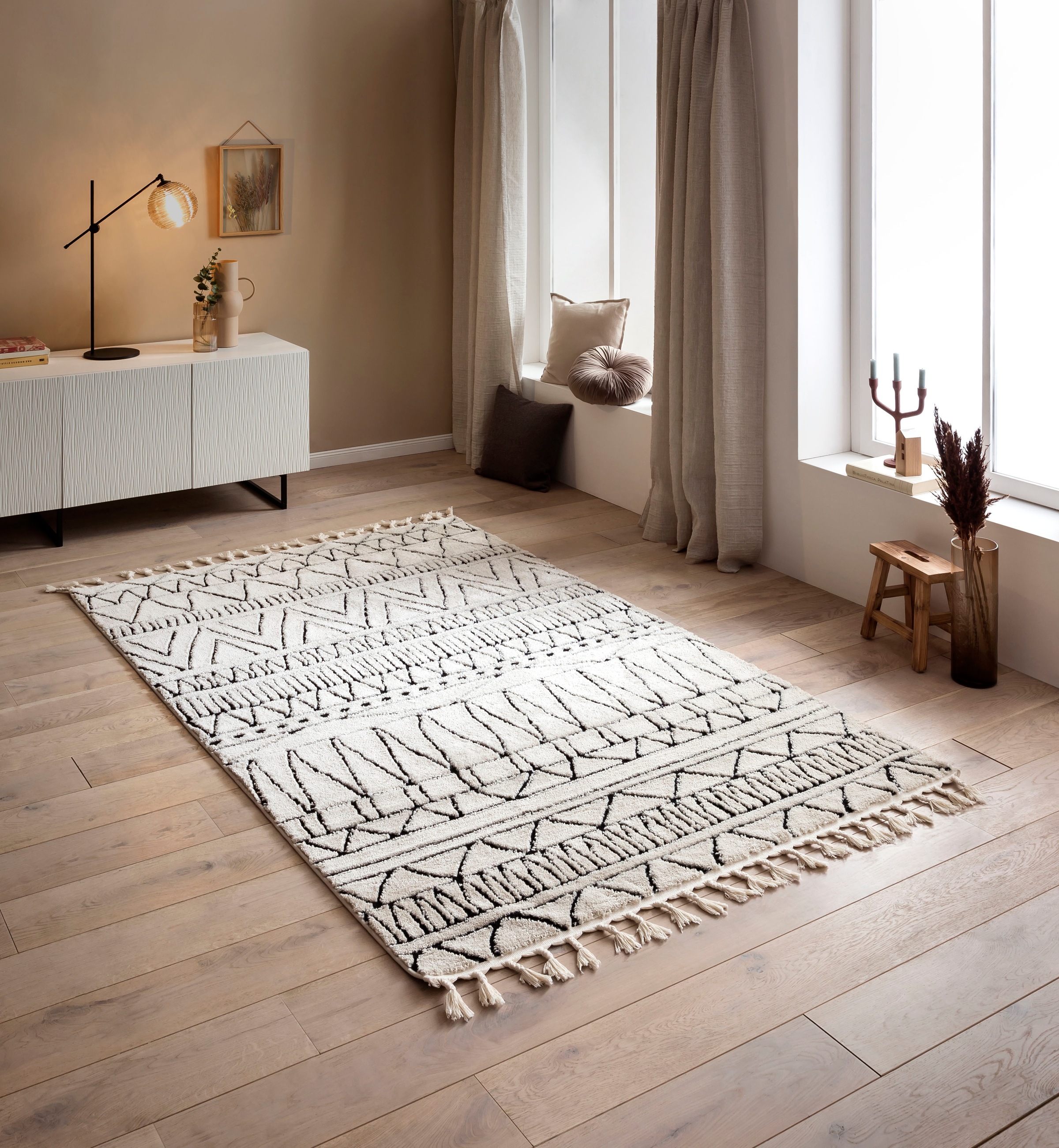 done.® Teppich »OCEAN«, rechteckig, 10 mm Höhe, modernes Scandi Design, Hoch-Tief Effekt, mit Fransen