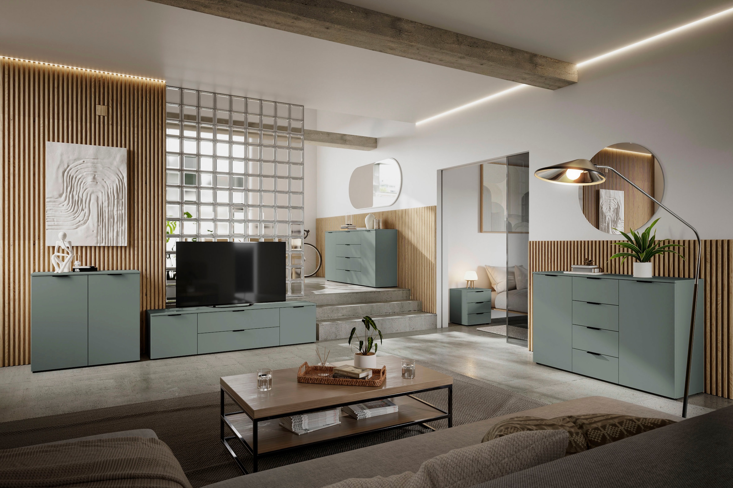 HBZ Sideboard »Linz Kommode, BxHxT 180x90x40cm«, (1 St.), Breite 180cm,Lip-Griff, Melaminbeschichtung