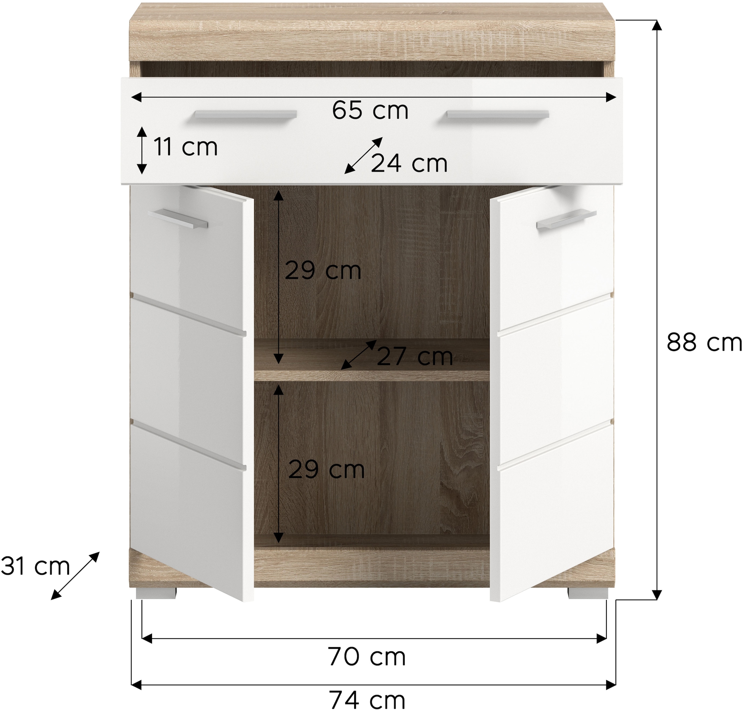 INOSIGN Unterschrank »Siena, Breite 74cm, 2 Tür, 1 Schubkasten, 2 Fächer, MDF-Front«, in verschiedenen Farben erhältlich, Badmöbel, Badschrank, Kommode, Bad