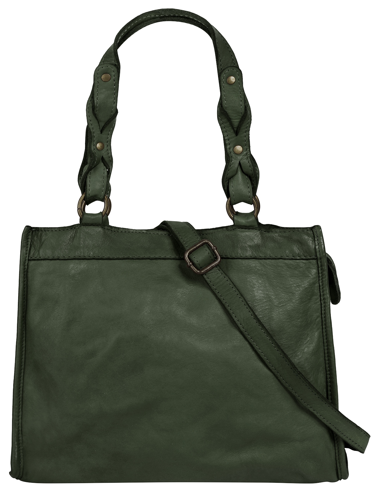 Shopper, echt Leder, Made in Italy, Gr. B/H/T: 37 cm x 27 cm x 10 cm onesize, dunkelgrün