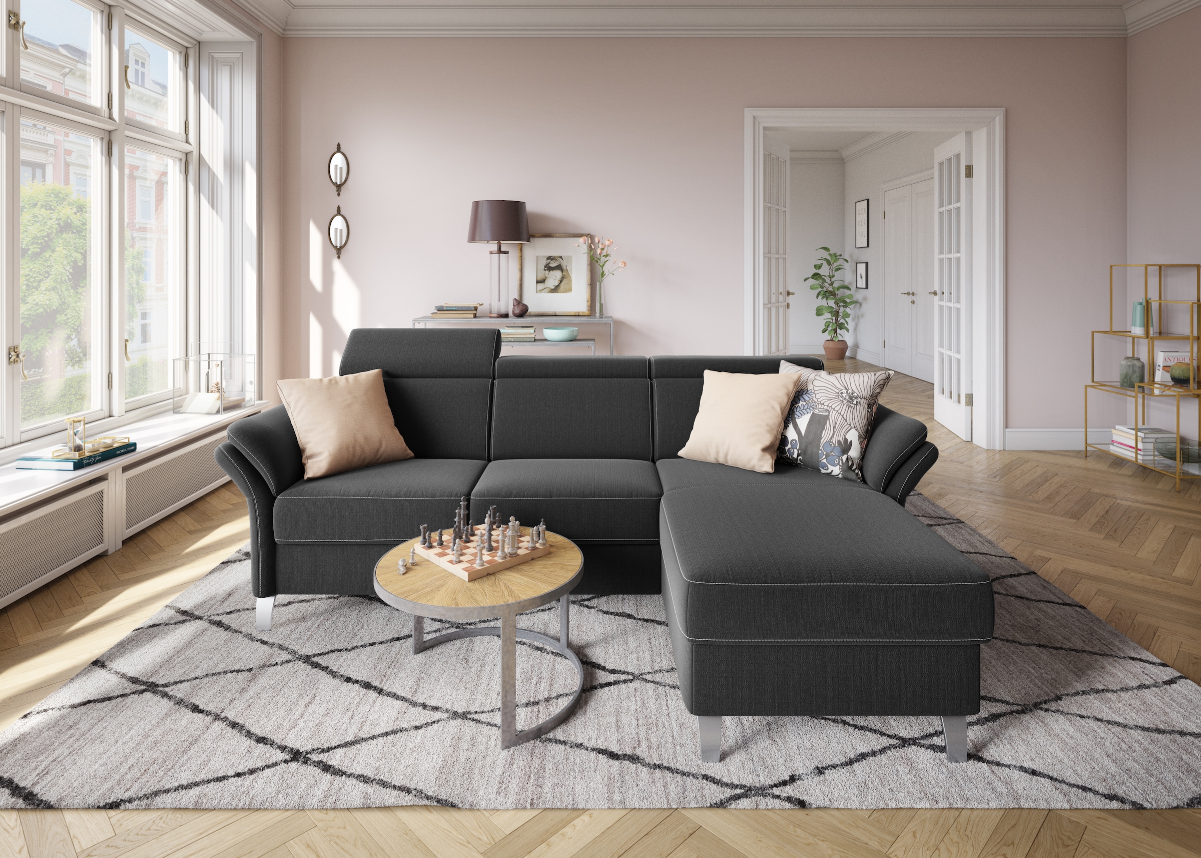 sit&more Ecksofa »Vincenzo L-Form«, inklusive Kopfteilverstellung, wahlweise mit Bettfunktion, Bettkasten