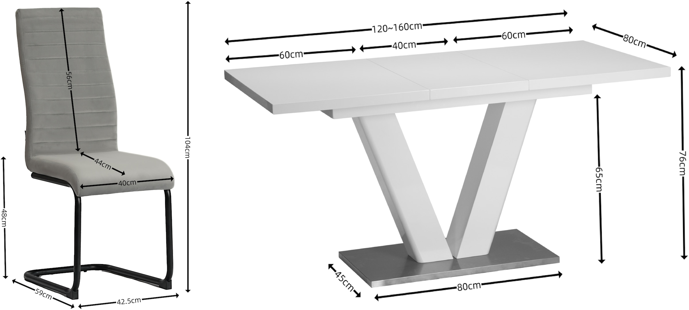 Home affaire Essgruppe »Elbach Ausziehtisch«, (Set, 5 tlg.), ausziehbar 120-160 cm, Hochglanz, Tischgruppe Freischwinger