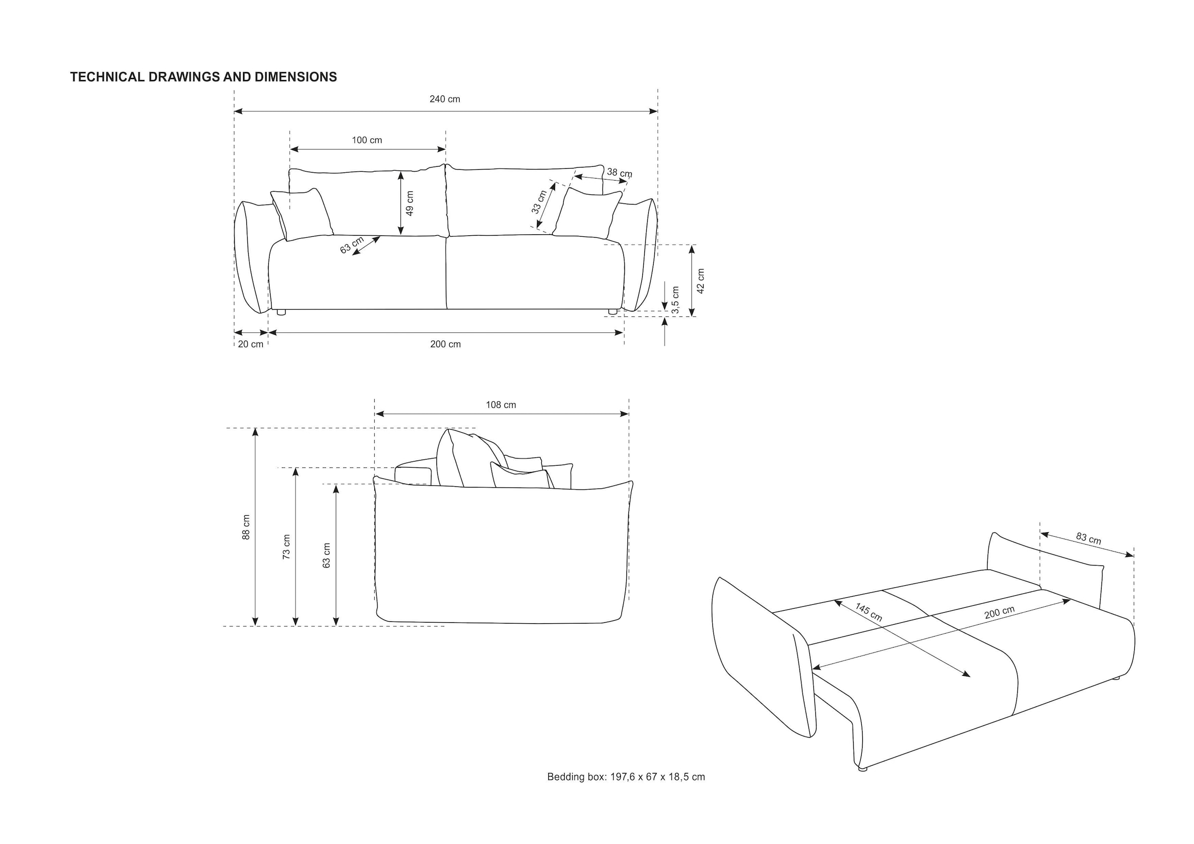 INOSIGN 3-Sitzer »MAVAS Schlafsofa mit Bettkasten«, ca.240/108cm (Liegefläche 212/145 cm), Cord, Chenille, Struktur