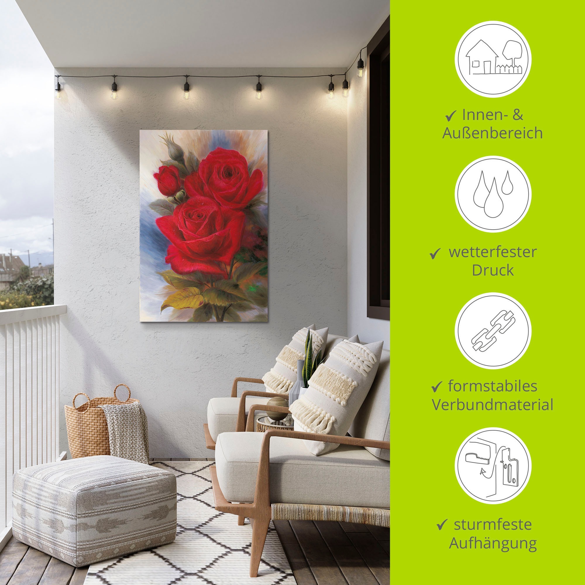 Artland Wandbild »Rote Rosen I«, Blumenbilder, (1 St.), als Alubild, Leinwandbild, Wandaufkleber oder Poster in versch. Größen