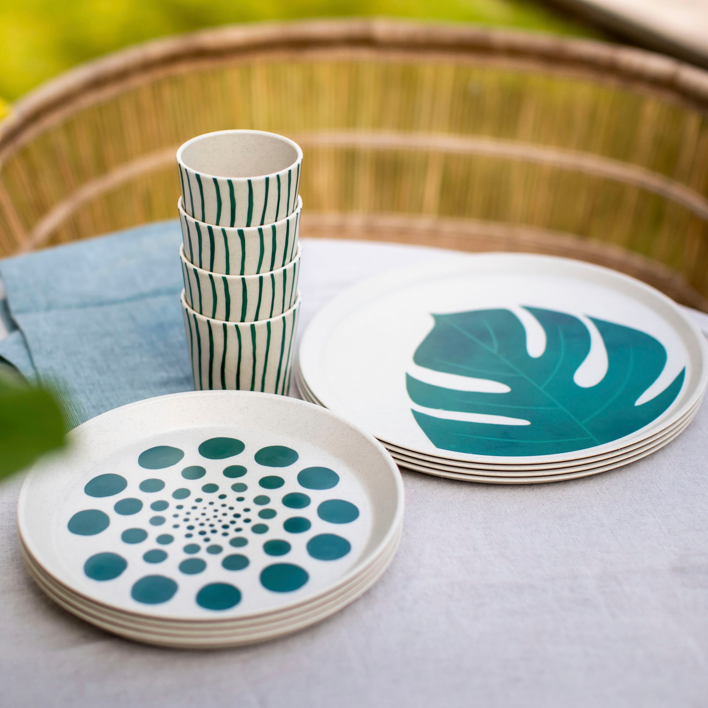 KOZIOL Kombiservice »Geschirr-Set, Service CONNECT SET MONSTERA«, (Set, 16 tlg.), Made in Germany, 16 Teile, für 4 Personen
