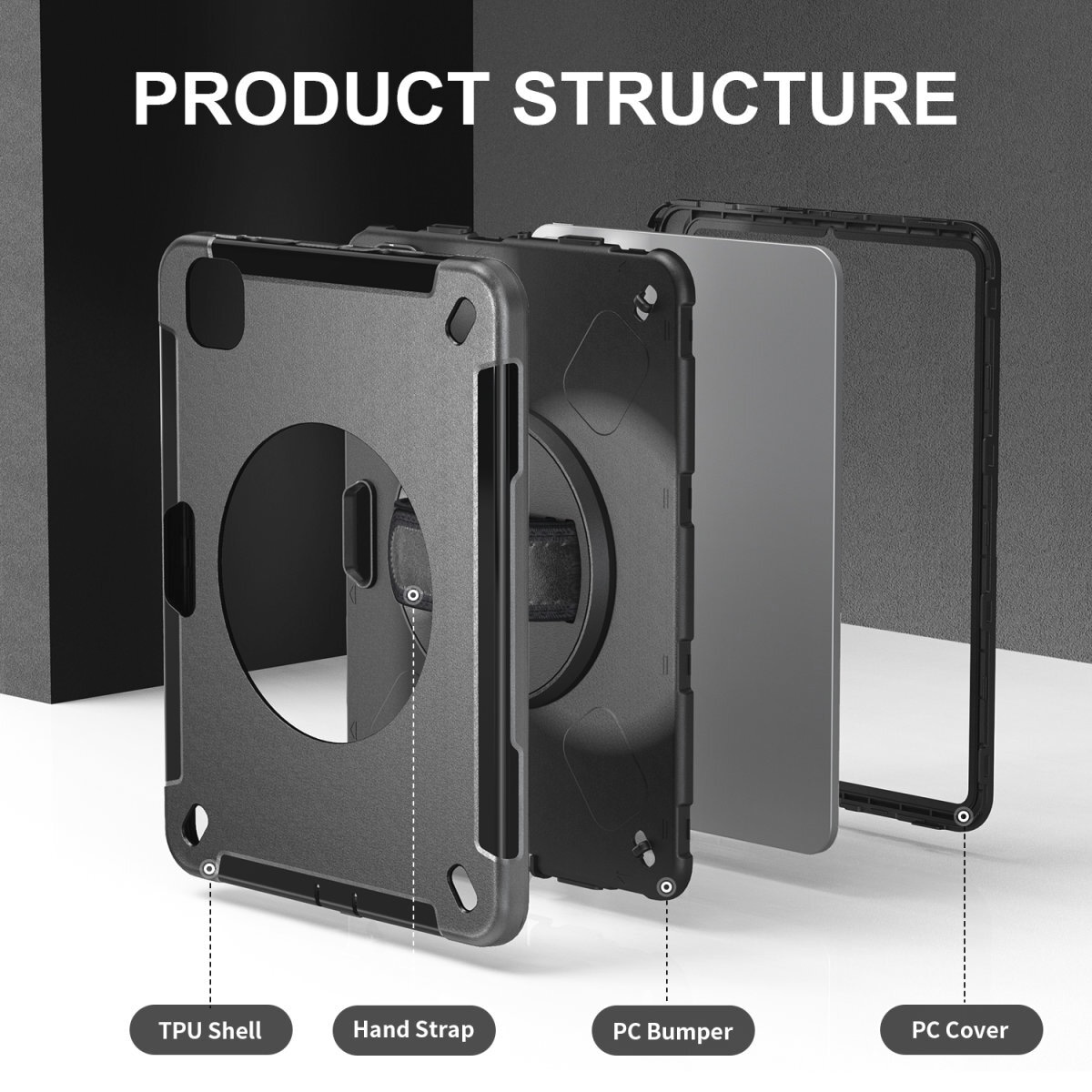 4smarts Tablet-Hülle »Rugged Case GRIP für Apple iPad Pro 11 (M4, 2024)«, Backcover, Schutzhülle, Handyschutzhülle, Case, Schutzcase, stoßfest