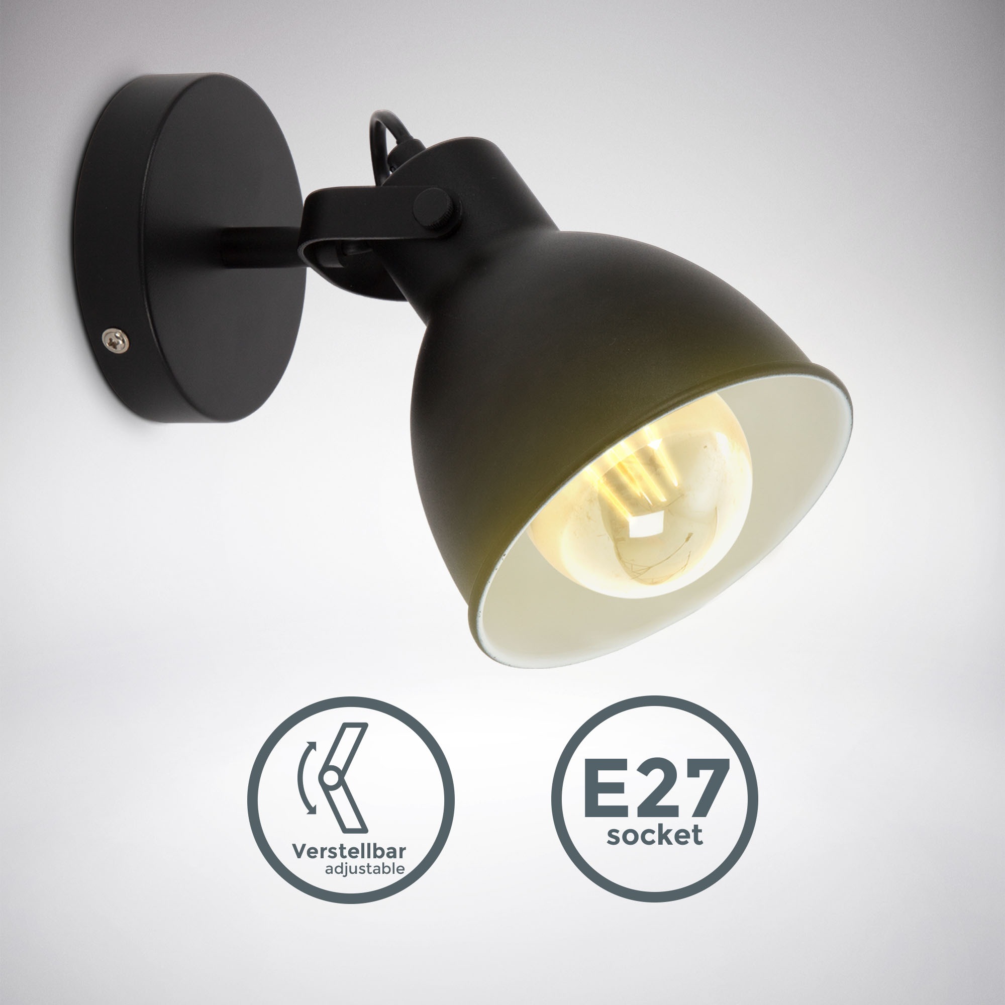 B.K.Licht Wandleuchte »Design-Spotleuchte, Metall, Schwarz, E27-Fassung«, 1 günstig online kaufen