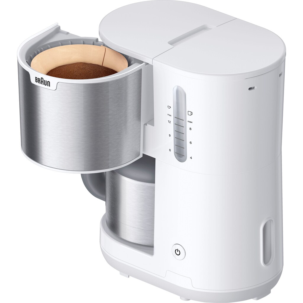 Braun Filterkaffeemaschine »PurShine KF1505 WH mit Thermokanne«, 1,2 l Kaffeekanne, Papierfilter
