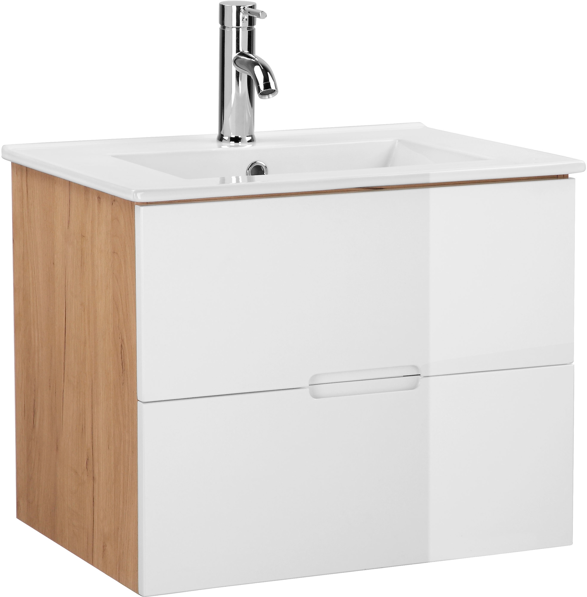 andas Badmöbel-Set »Lund Badmöbel Set Badschrank Badezimmerset«, (Komplett-Set), Spiegelschrank, Waschtisch und Waschbecken Breite 60cm