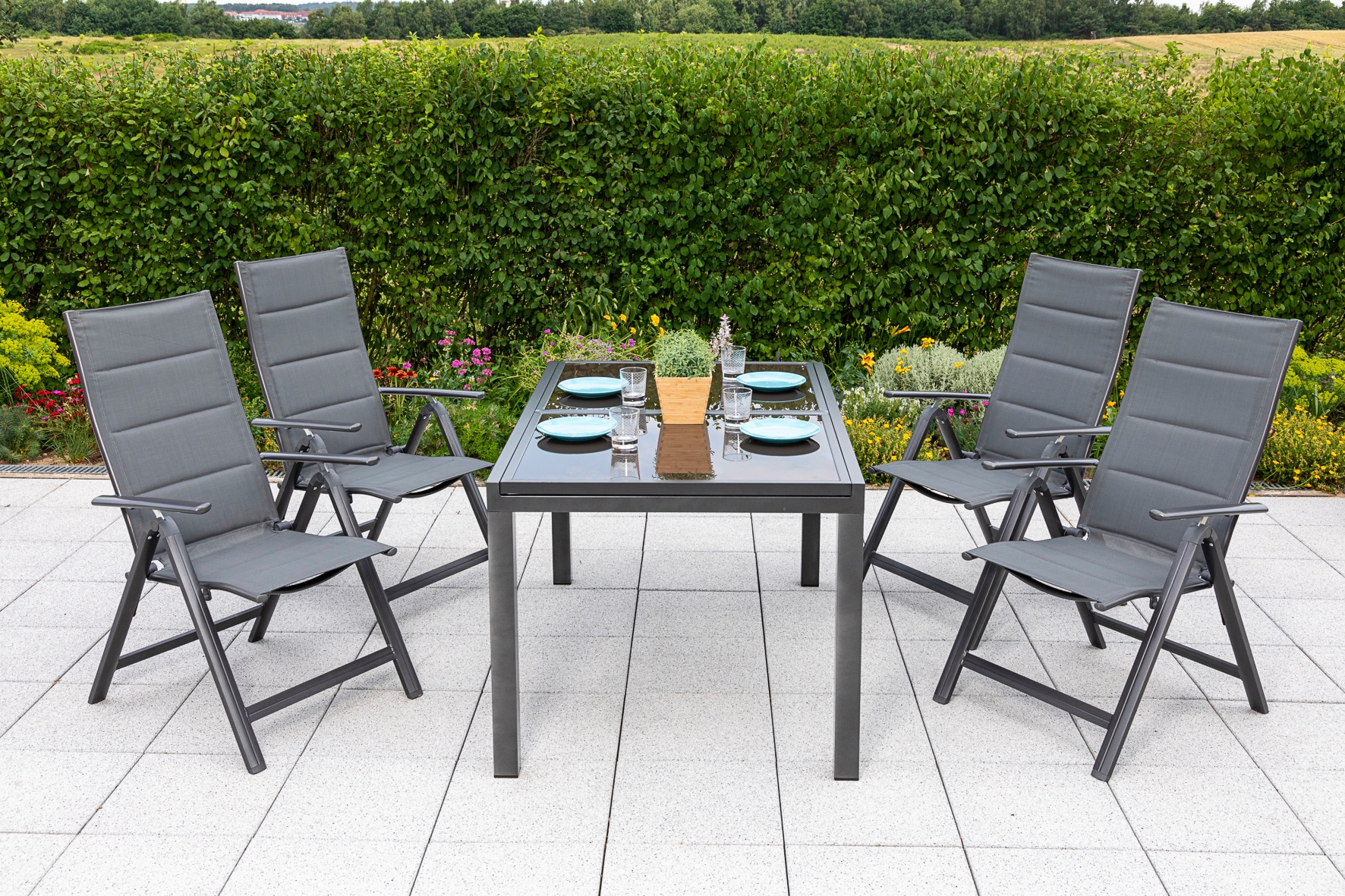 MERXX Garten-Essgruppe »Taviano« Set, 5 Stk. tlg. 4 Klappsessel, 5-fach ver günstig online kaufen