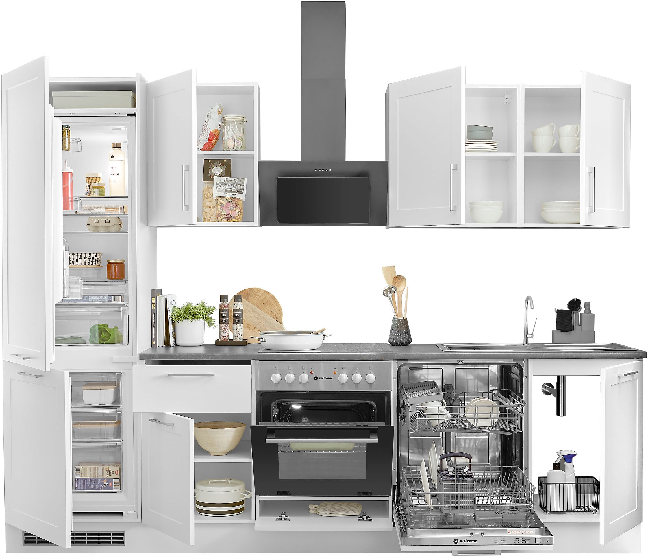 BASIC by Balculina Küchenzeile »Marsi«, Breite 280 cm, wahlweise mit E-Geräten, mit Soft-Close-Funktion