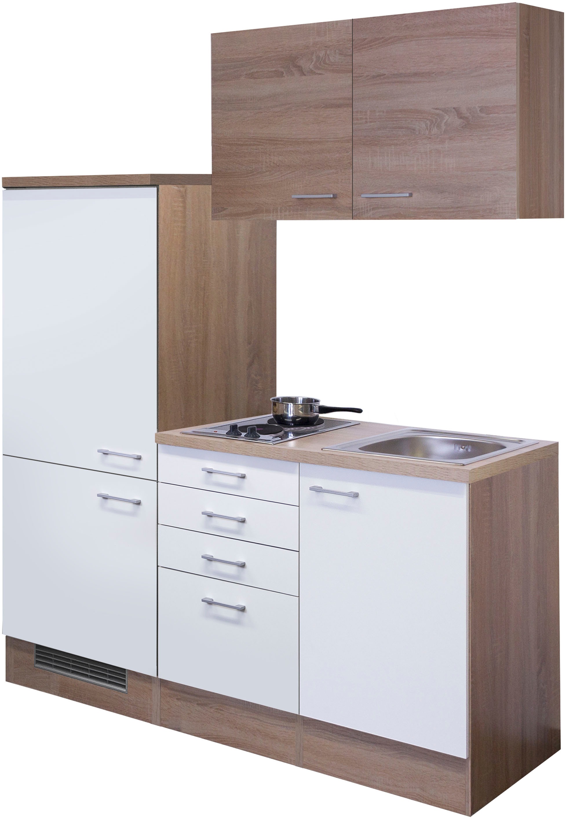 Flex-Well Küchenzeile »Samoa«, Gesamtbreite 160 cm, mit Einbau-Kühlschrank, Kochfeld und Spüle etc.