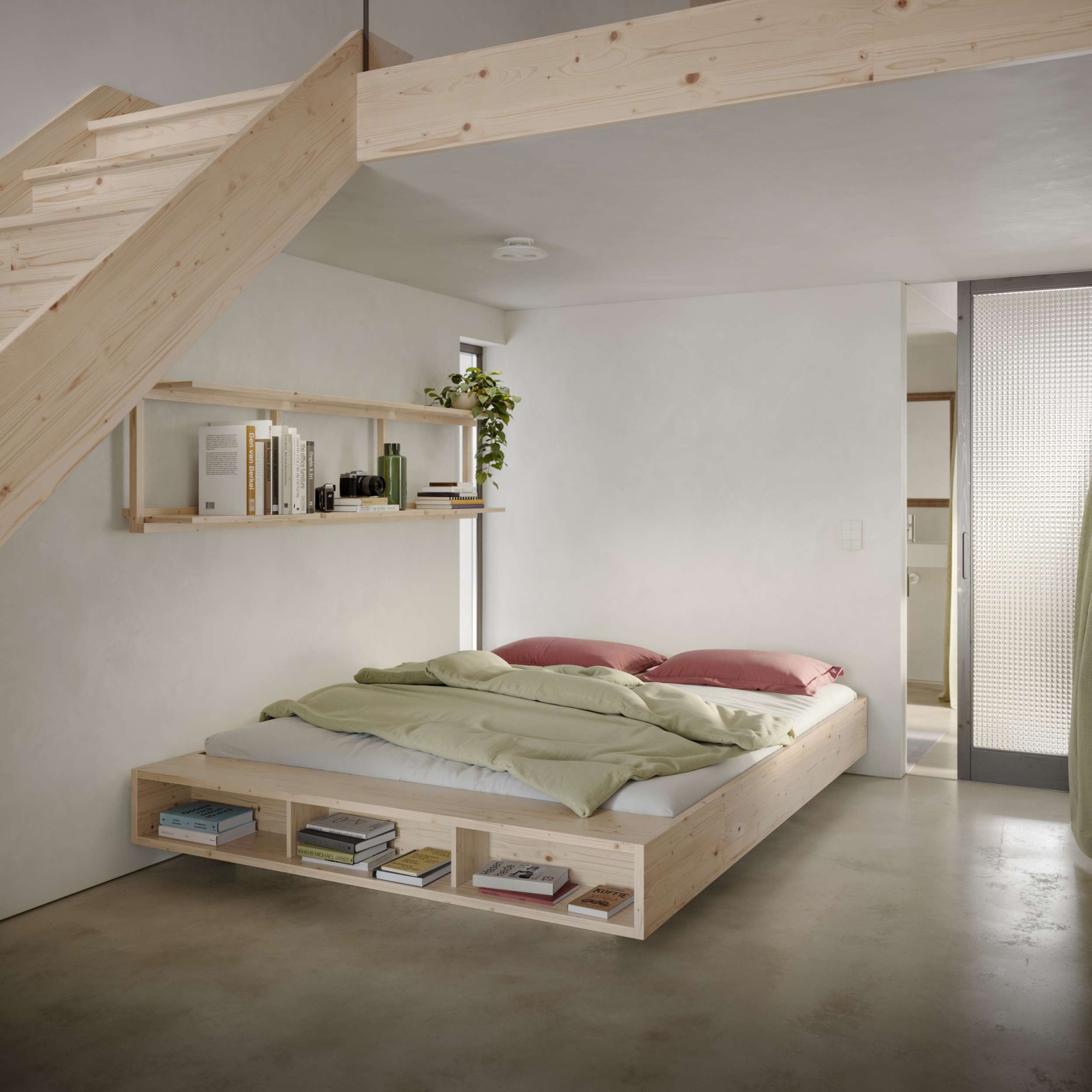 Karup Design Stauraumbett »Merge Bed Bettgestell m. integrierter Bank m. Stauraum, mehrere Größen«, inkl. Lattenrost, excl. Matratze, FSC®-zertifiziertes Massivholz