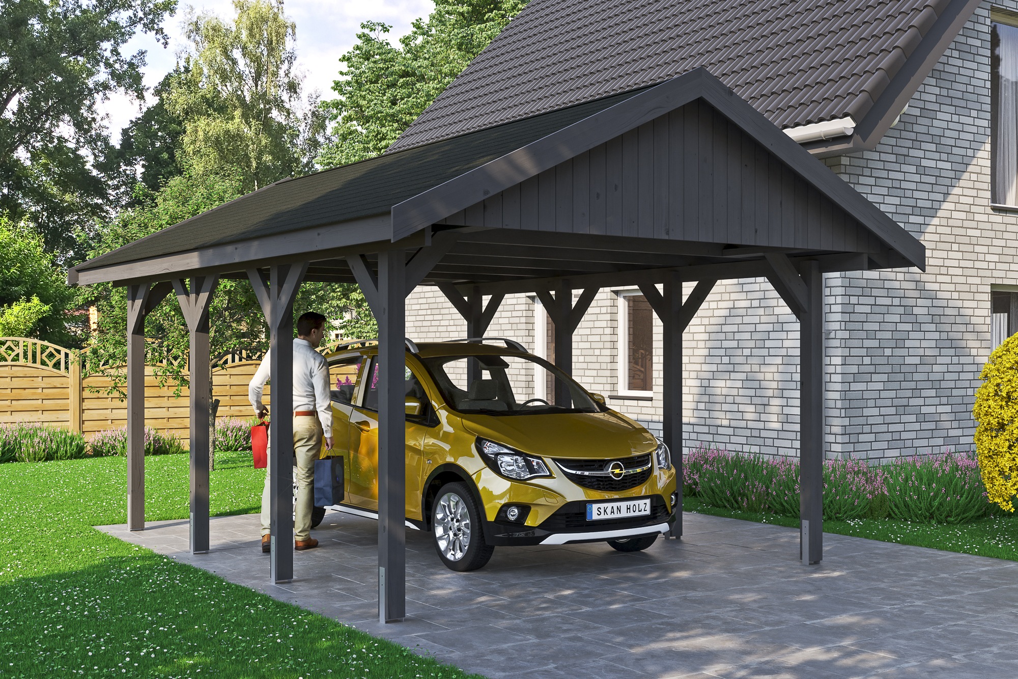 Skanholz Einzelcarport »Wallgau«, 340 cm, Schiefergrau, mit schwarzen Dachschindeln