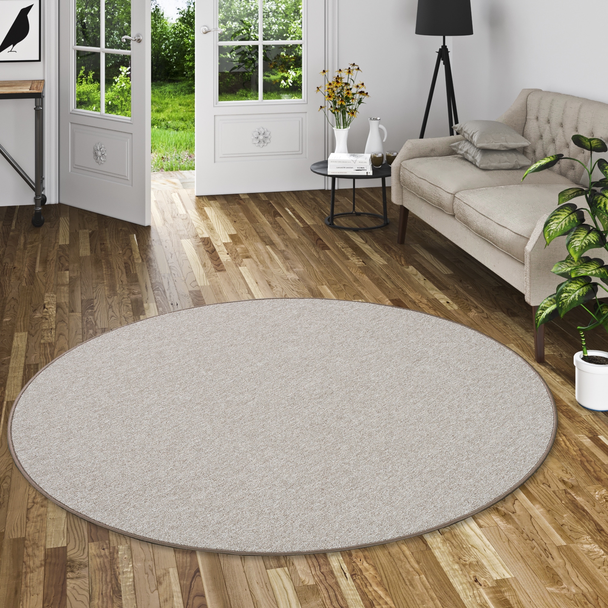 my home Teppich »Fortis«, rund, 5 mm Höhe, Uni Farben, Schlinge, gekettelt, strapazierfähig, Wohnzimmer