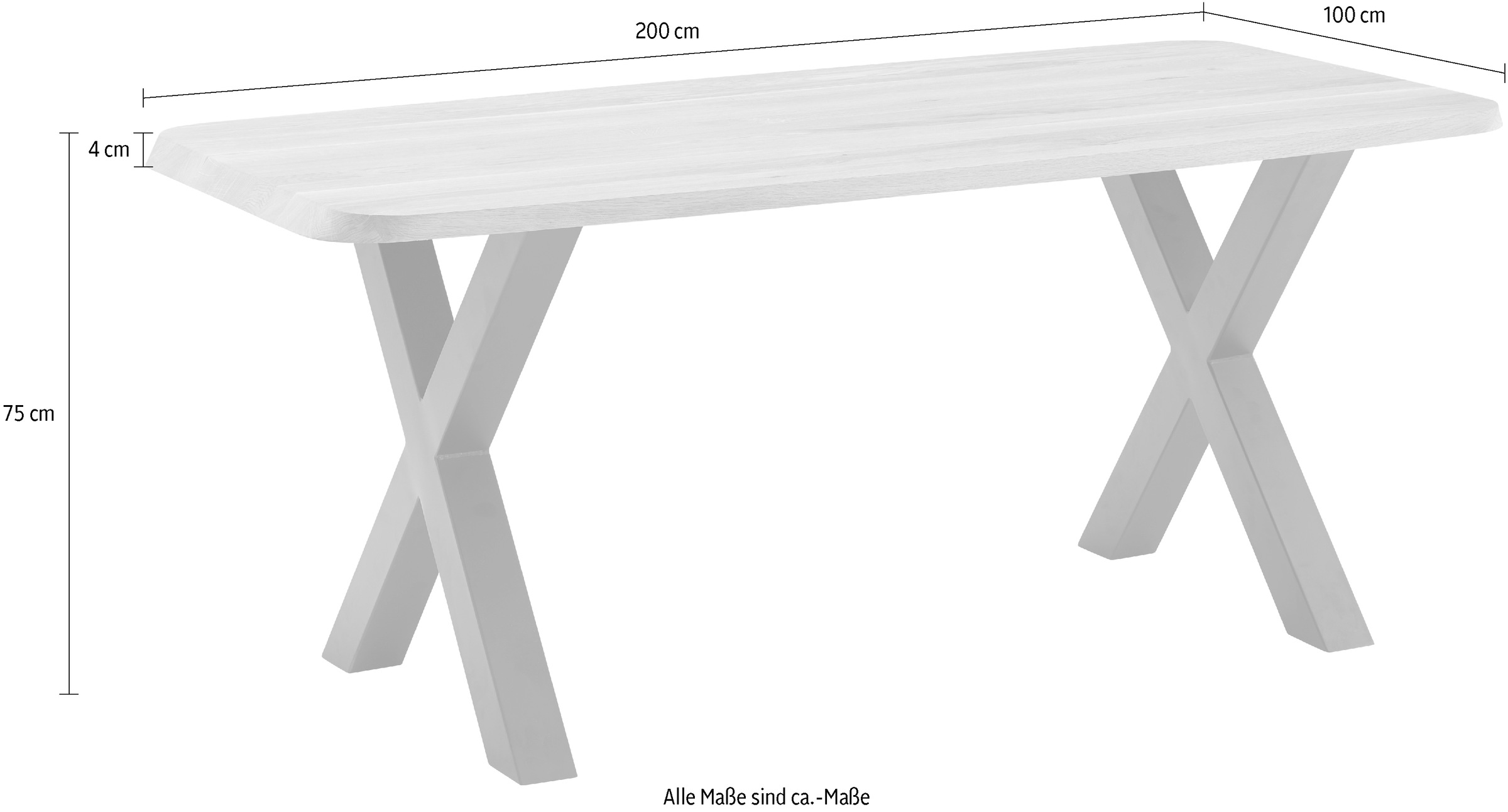 massivline&more Esstisch »Porto, Vierfußtisch, Küchentisch, Tisch, Esstisch, Holztisch«, (2 St.), Platte massiv, Gestell Metall pulverbeschichtet schwarz