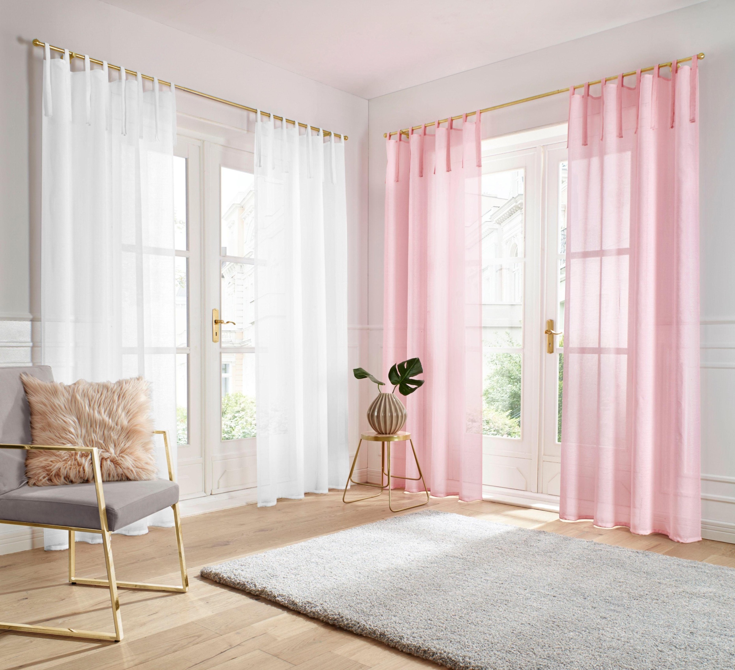 MY HOME Gardine »TENDER« Bindebänder 1 Stk. tlg. transparent, Leinen Optik mit Struktur, monochrom weiß Obermaterial: 100% Polyester 295 cm