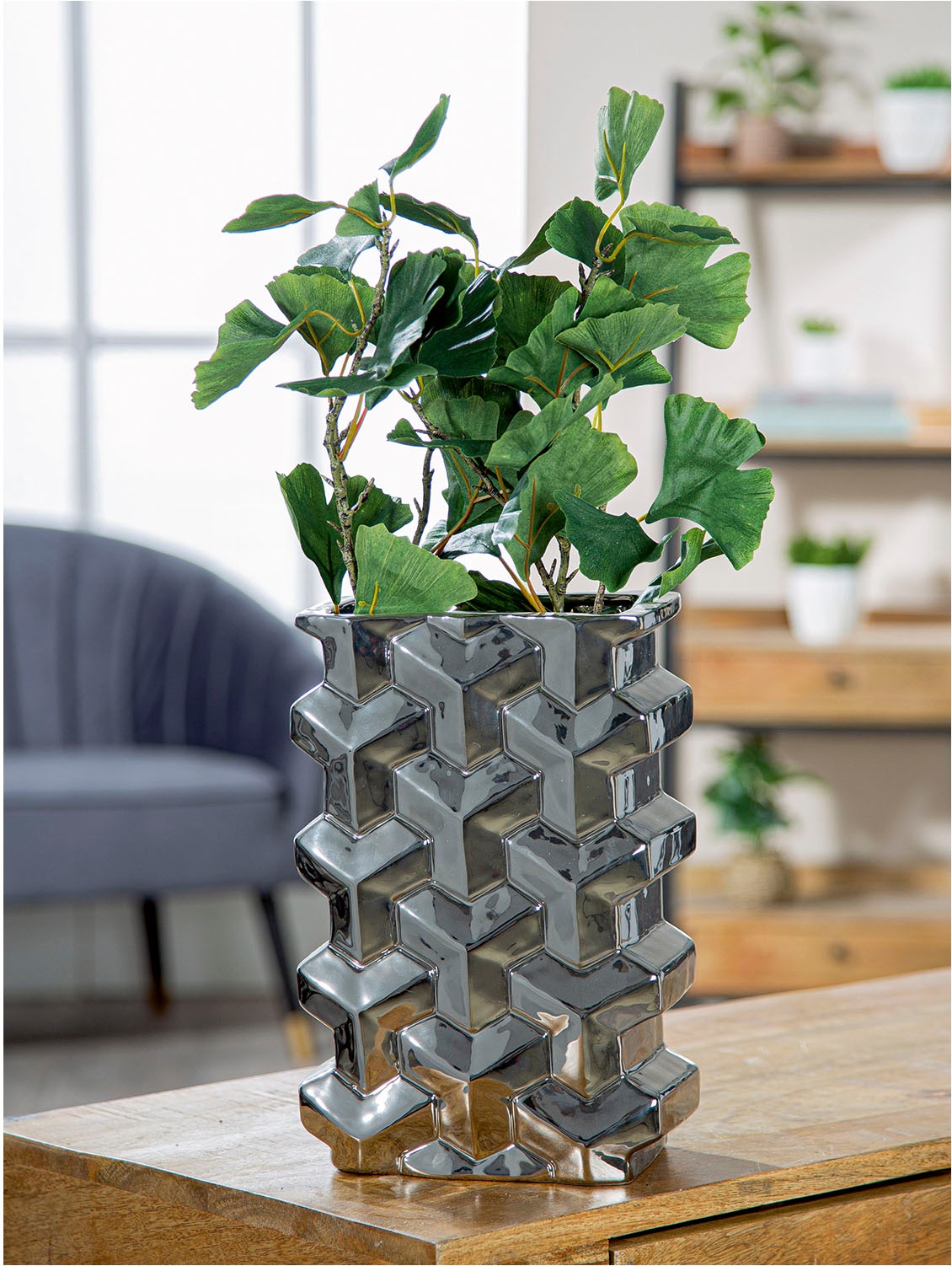 GILDE Tischvase »Vase rechteckig Apollo silberfarben H. 30 cm«, (1 St.) günstig online kaufen