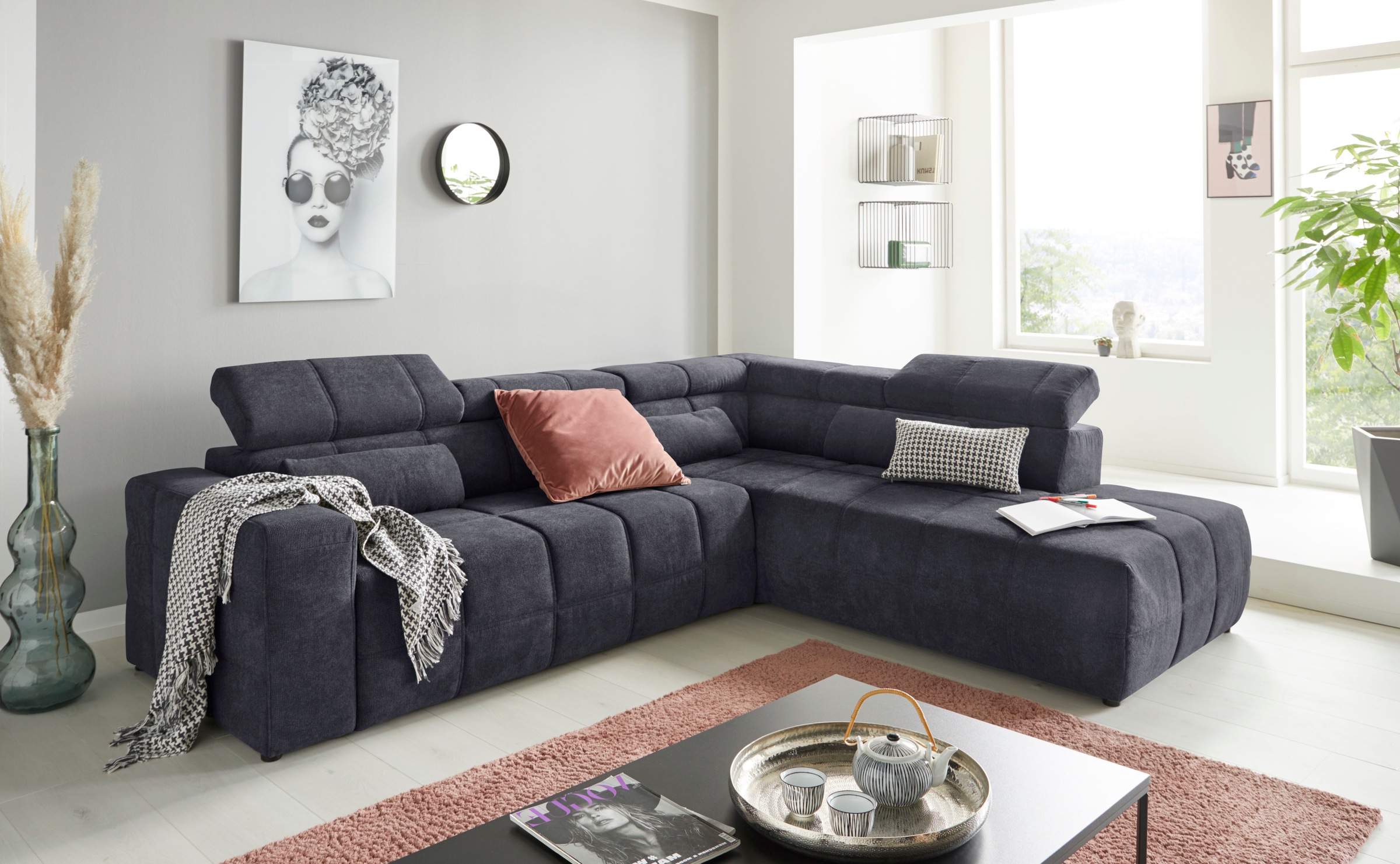 DOMO collection Ecksofa »Brandon L-Form, auch in Leder«, inklusive Kopfteil günstig online kaufen
