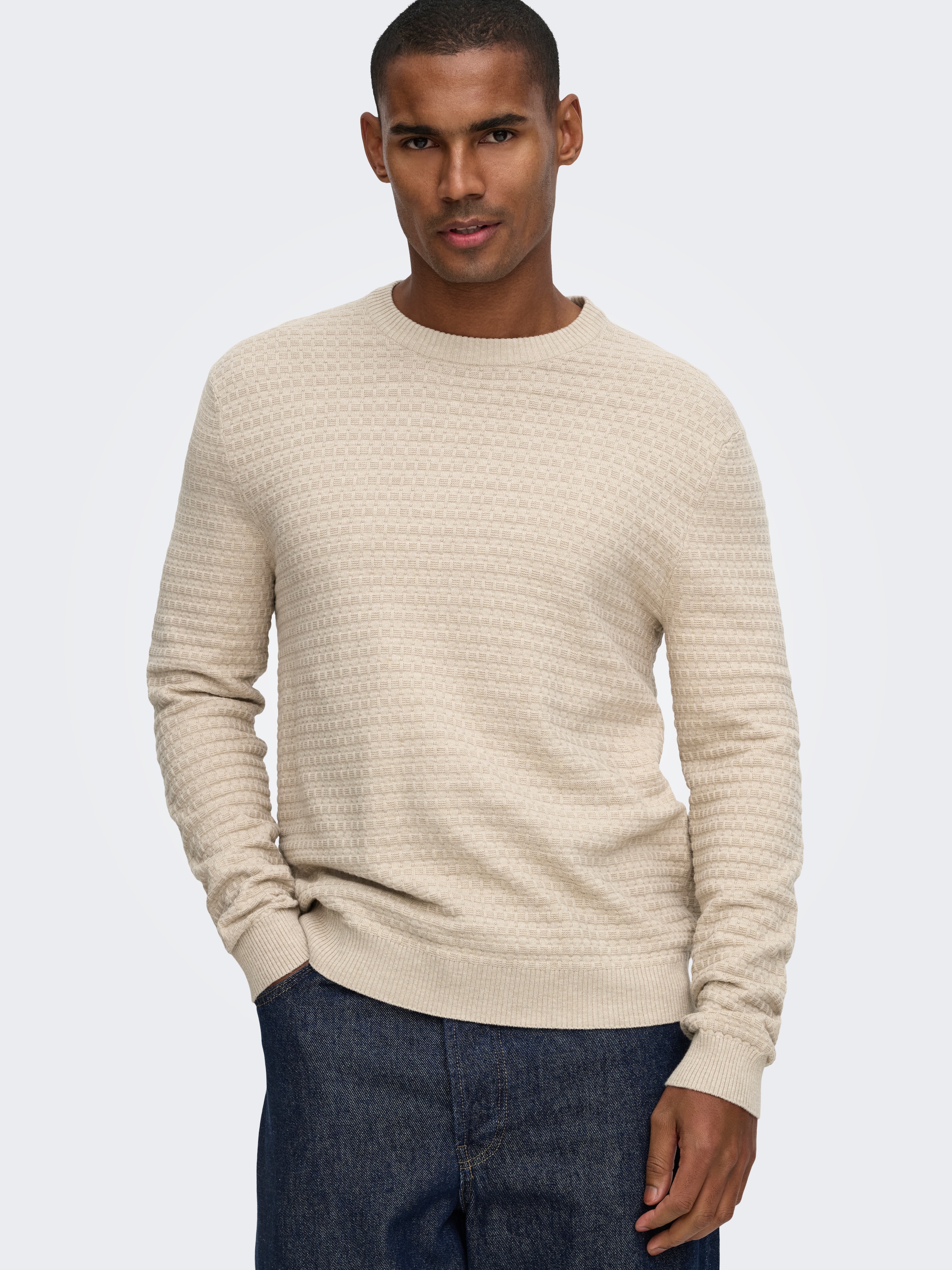 ONLY & SONS Rundhalspullover »ONSLOUI LS STRUCTURE CREW REG NOOS« Baumwollmischung, regular fit