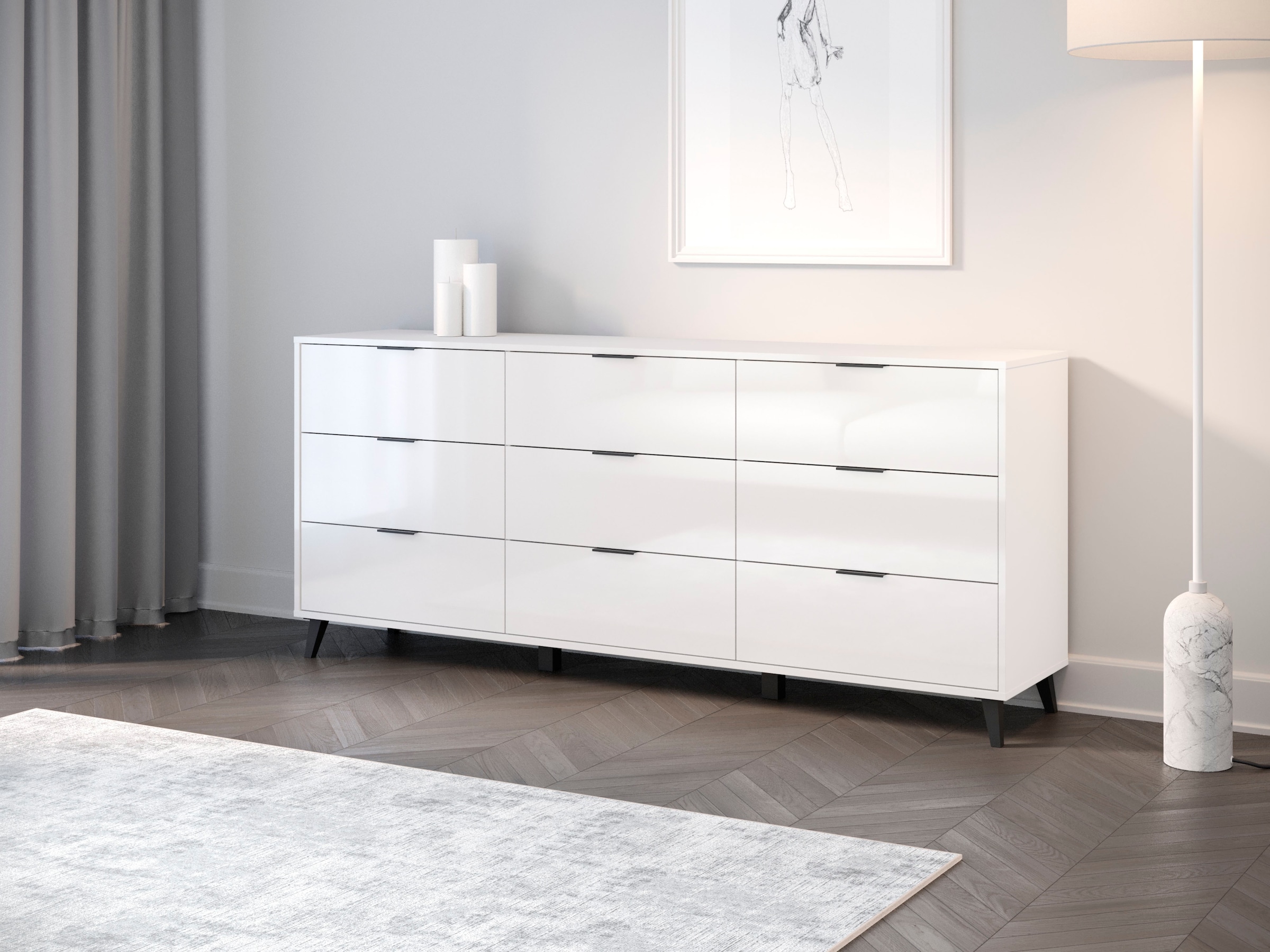 OTTO home Sideboard »Oslo, B/H/T: 180/76/39,5 cm« 9 Schubladen, schwarze Metallgriffe, viel Stauraum