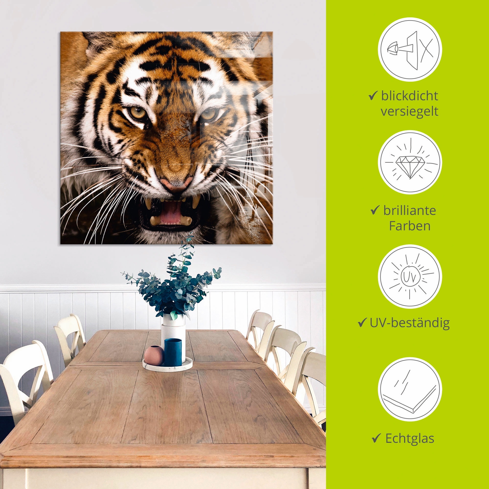 Artland Glasbild »Tiger Kopf« Wildtiere 1 Stk. tlg. in verschiedenen Größen