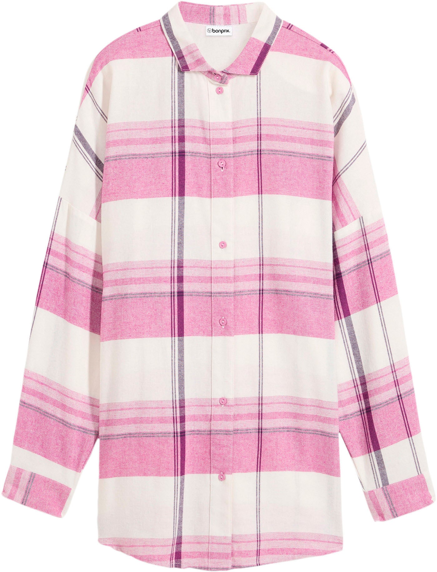 bonprix Flanellhemd Oversize-Passform, aus Baumwolle, kariertes Design, Haifischkragen