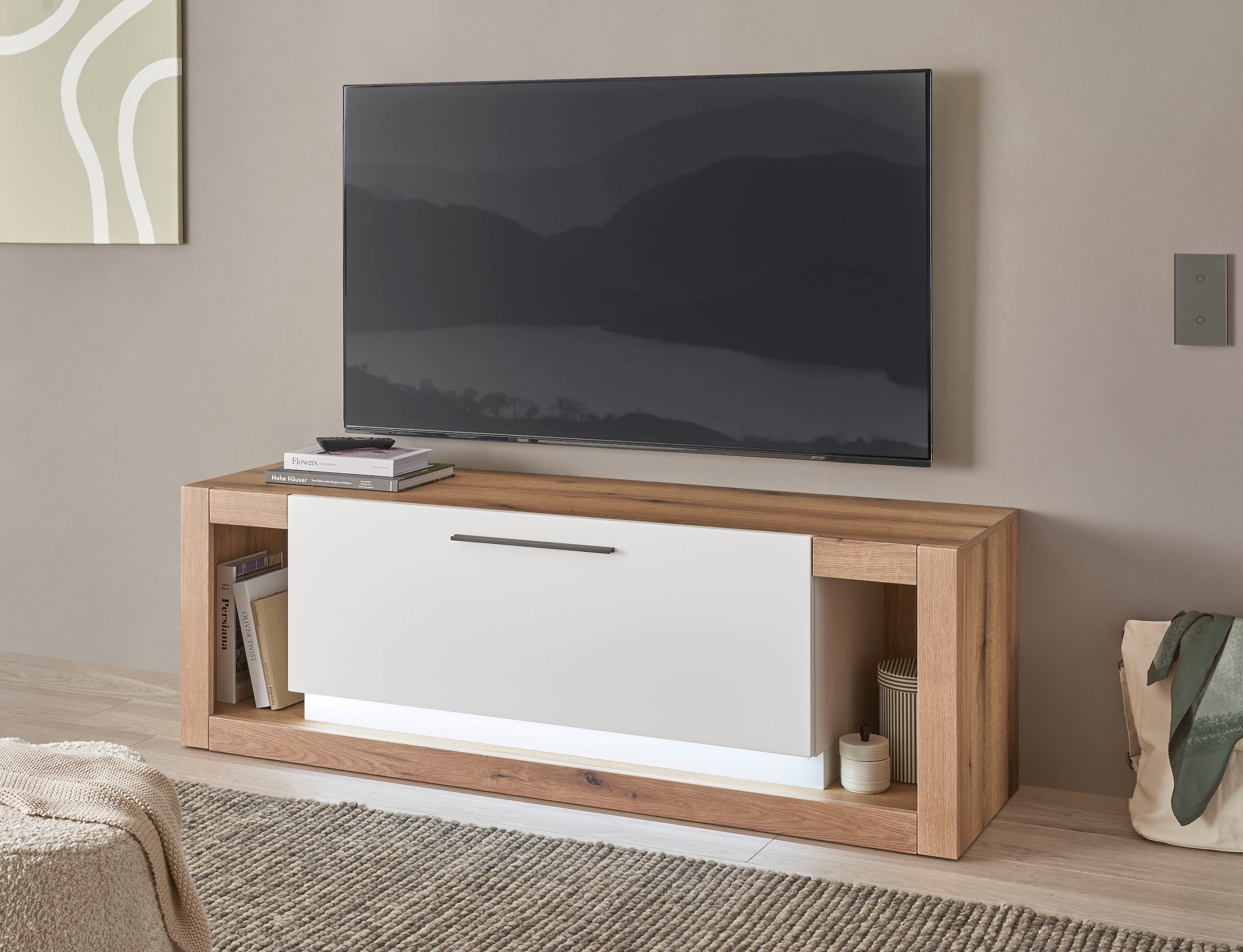 INOSIGN Lowboard »Brixen, moderner TV-Schrank, Kommode in Eiche Evoke Dekor mit Weiß«, Metallgriffe, ausreichend Stauraum, vielseitig einsetzbar