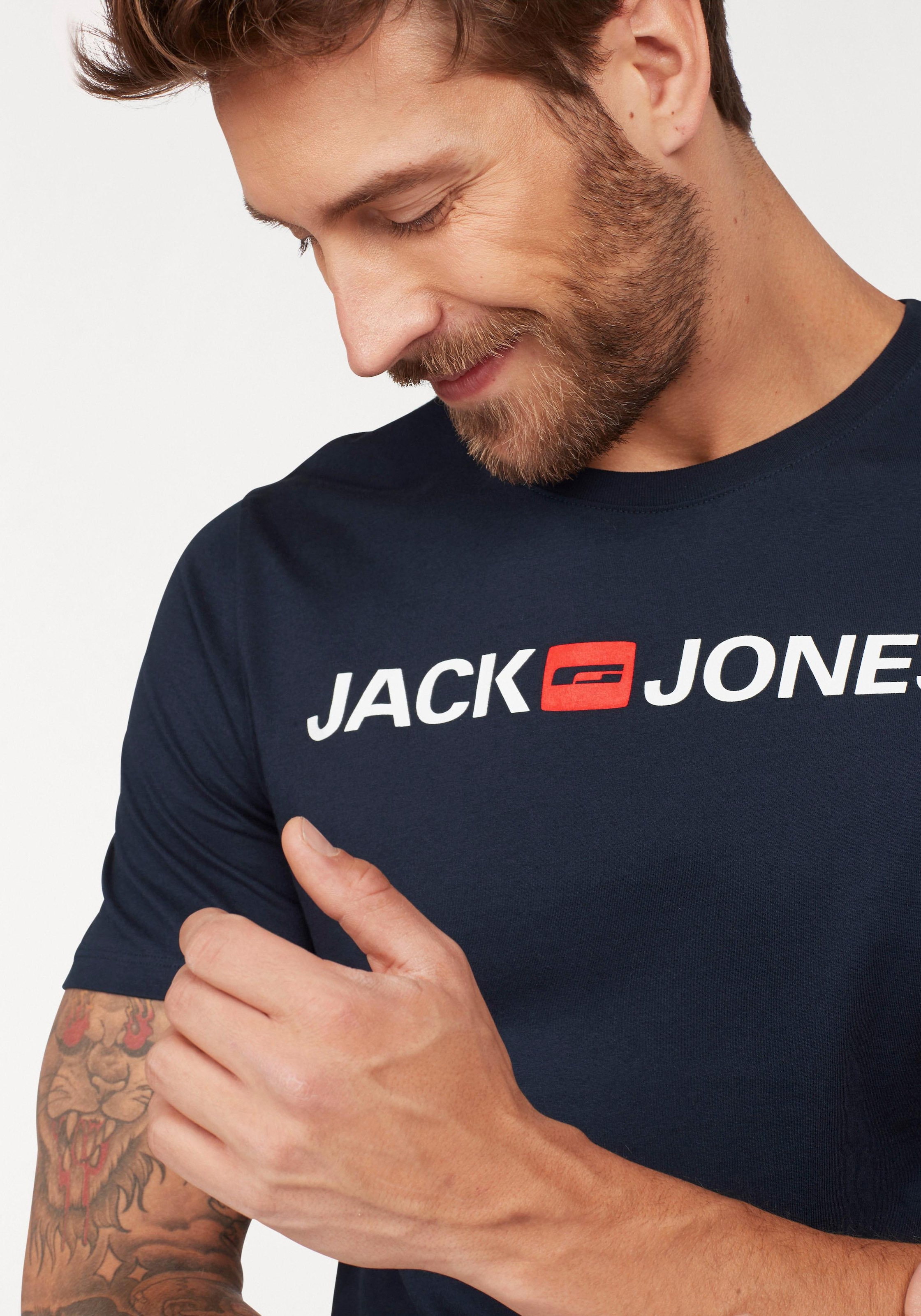 Jack & Jones T-Shirt »JJECORP   mit Print, vielseitig kombinierbar für den Alltag« Logodruck, modisch, regular fit, Baumwolle, Rundhals