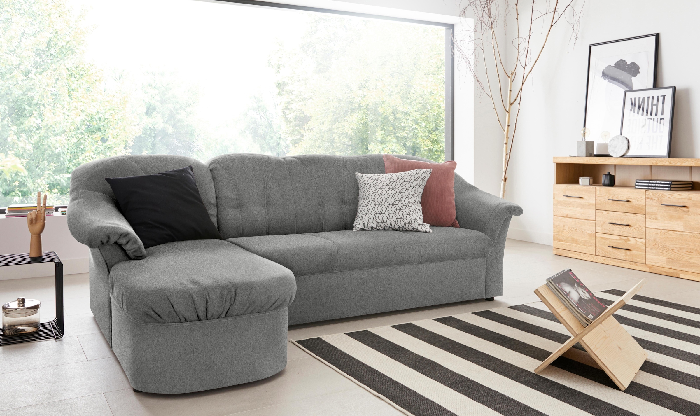 DOMO collection Ecksofa »Pegnitz, elegante Rückensteppung, kompakte Stellma günstig online kaufen