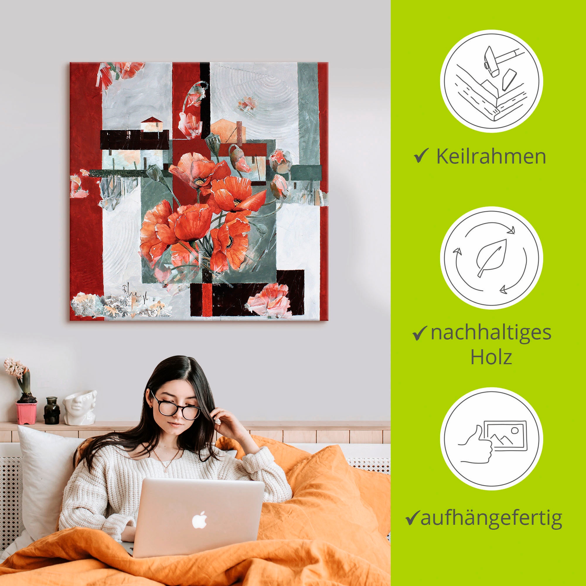 Artland Leinwandbild »Mohn Variation«, Blumen, (1 St.), auf Keilrahmen gespannt