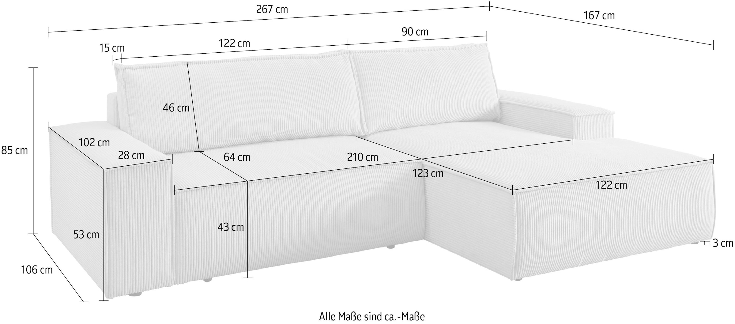 Home affaire Ecksofa »SHERWOOD L-Form, 267 cm - OTTO. Verlässliche Qualität.« Schlaffunktion mit Bettkasten (210x136 cm), Cord, Vintage, Samtvelours