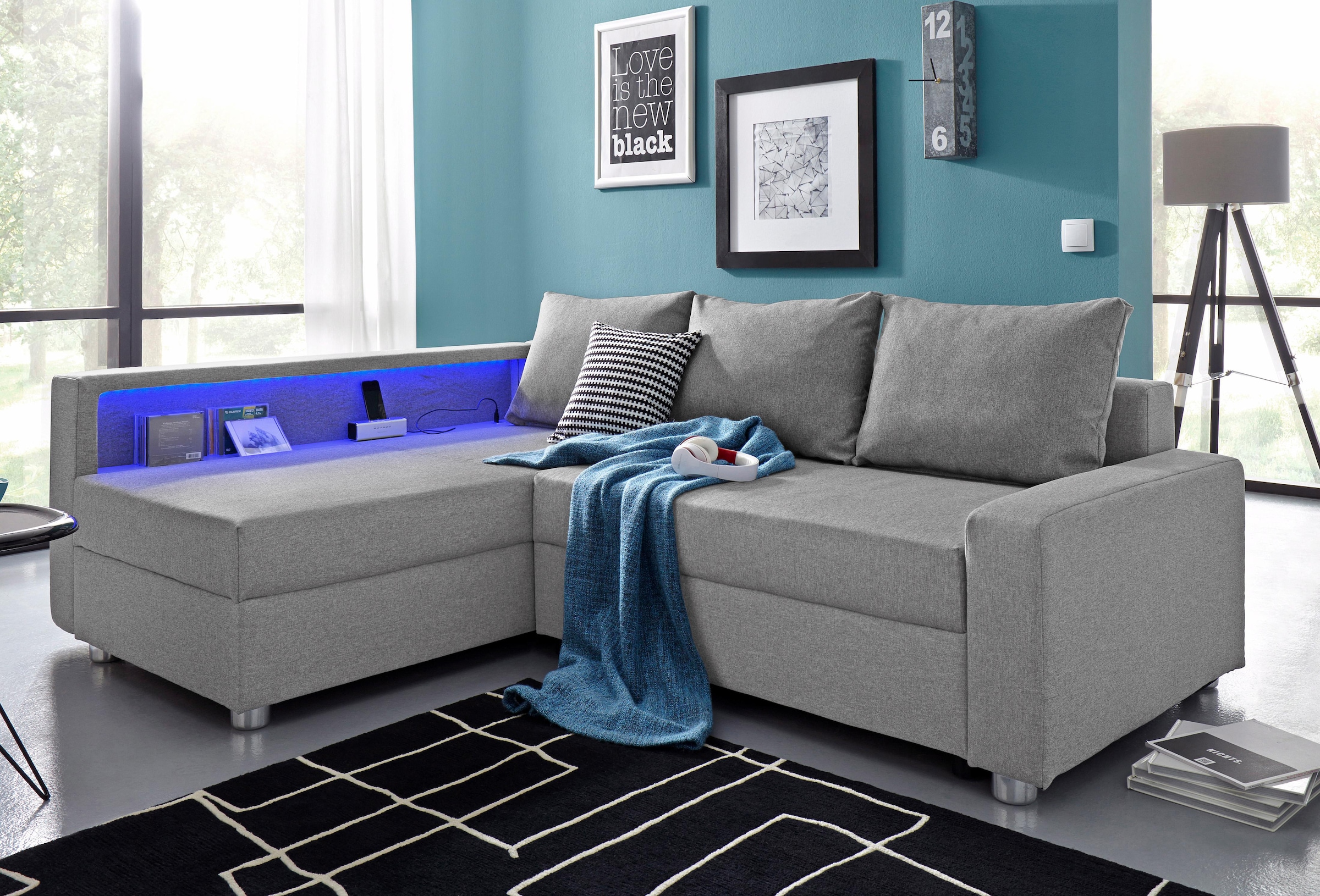 COLLECTION AB Ecksofa »Relax L-Form«, inklusive Bettfunktion, Federkern, wahlweise mit RGB-LED-Beleuchtung