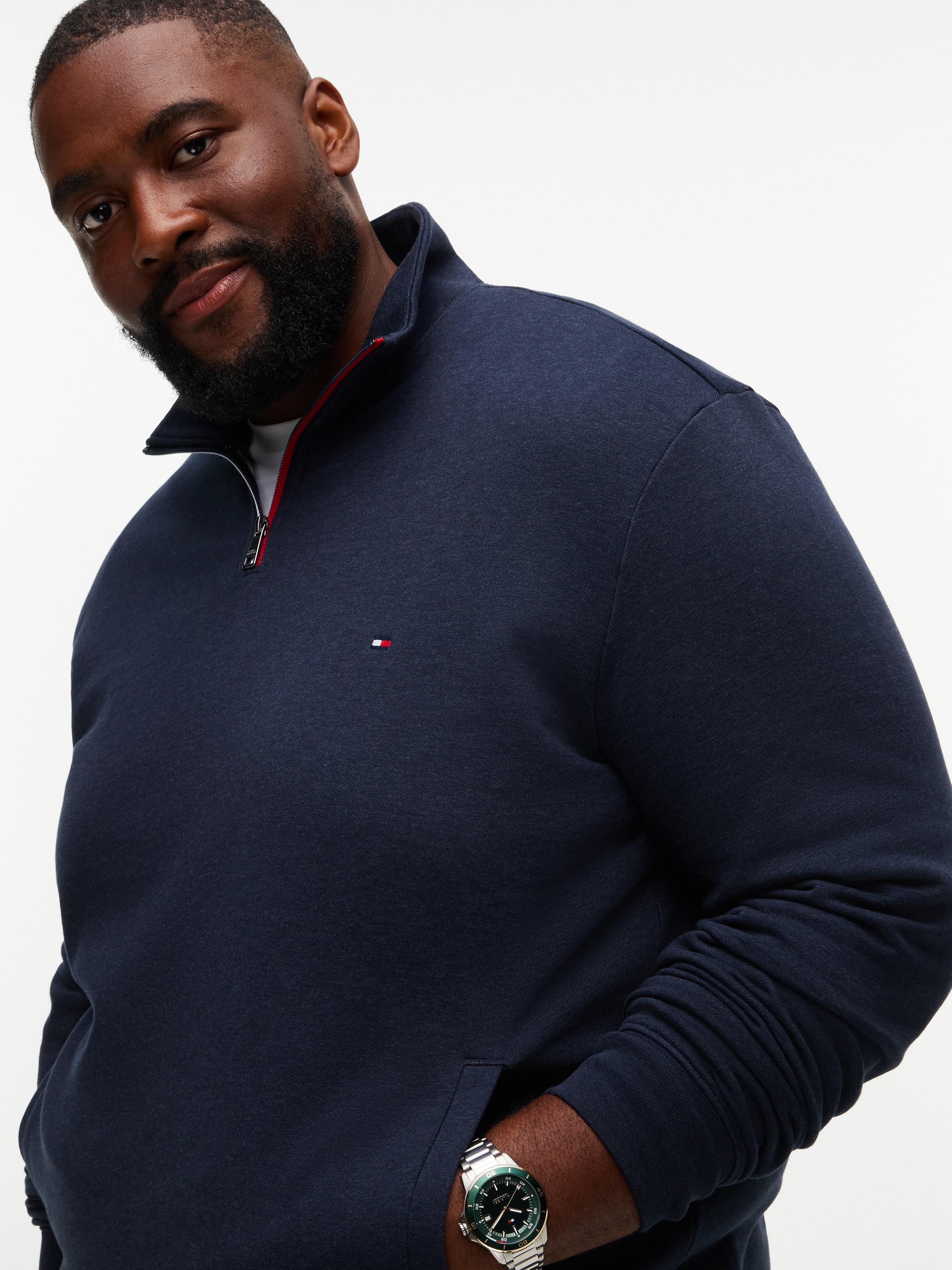 Tommy Hilfiger Big & Tall Sweatshirt »BT-RWB TERRY TIPED REGULAR 1/4 ZIP-B«, Große Größen, Troyerkragen
