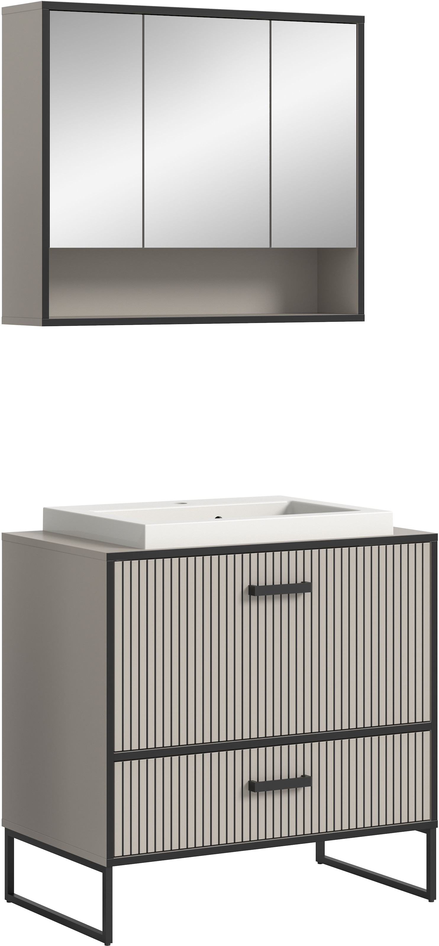 welltime Badmöbel-Set »Locri, Breite 80 cm, Rillenoptik, Metallkufen« 2 Stk günstig online kaufen