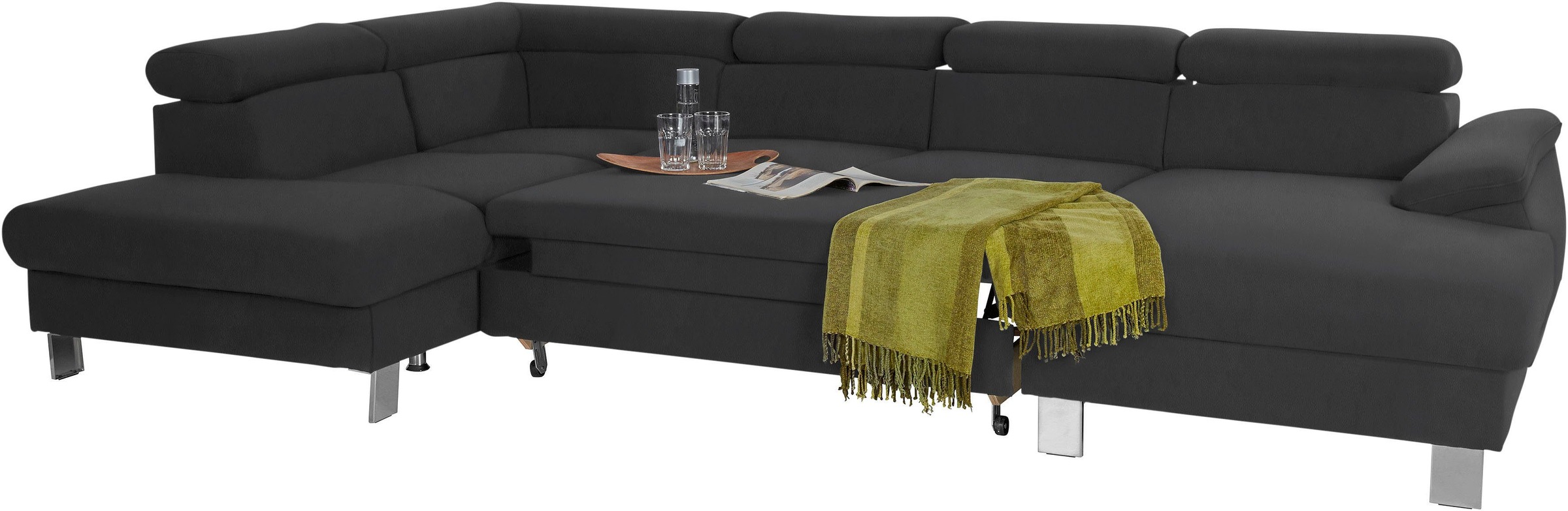 COTTA Polstergarnitur »Komaris U-Form«, (Set), Set bestehend aus: Wohnlandschaft mit Kopfteilverstellung & Hocker