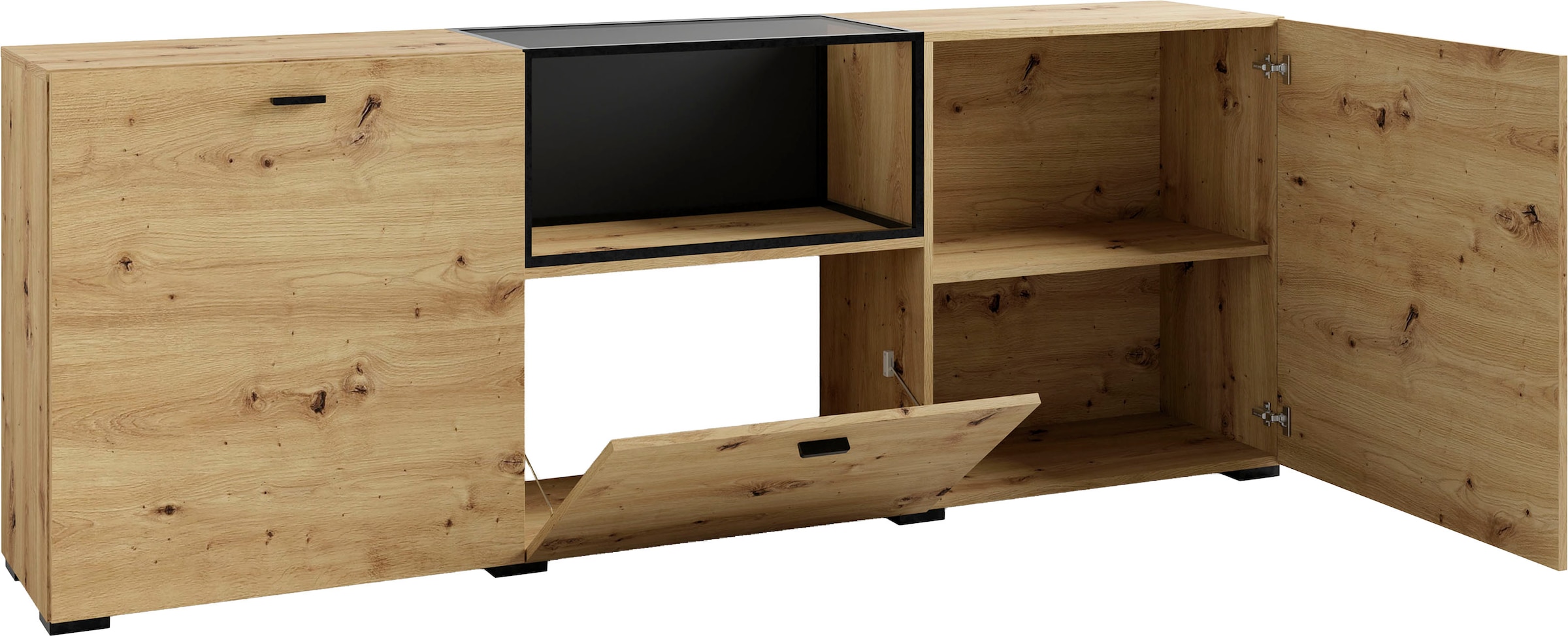 byLIVING Sideboard »Frame« 1 Stk. tlg. moderne Kommode mit Metalleinsatz und Glasplatte, 200cm breit.