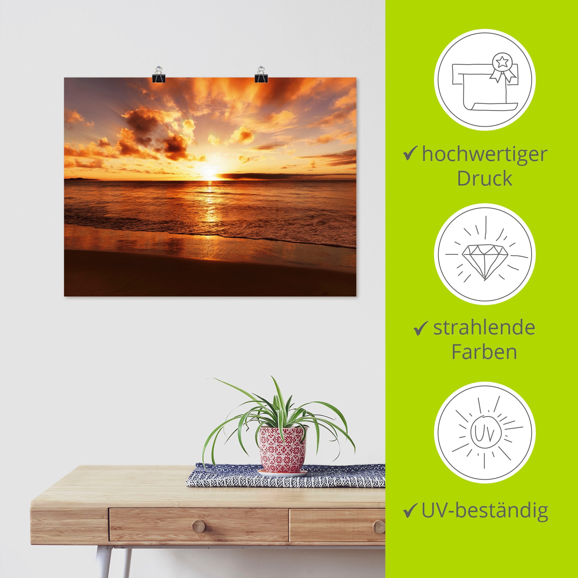 Artland Wandbild »Schöner Sonnenuntergang Strand«, Gewässer, (1 St.), als Leinwandbild, Poster, Wandaufkleber in verschied. Größen