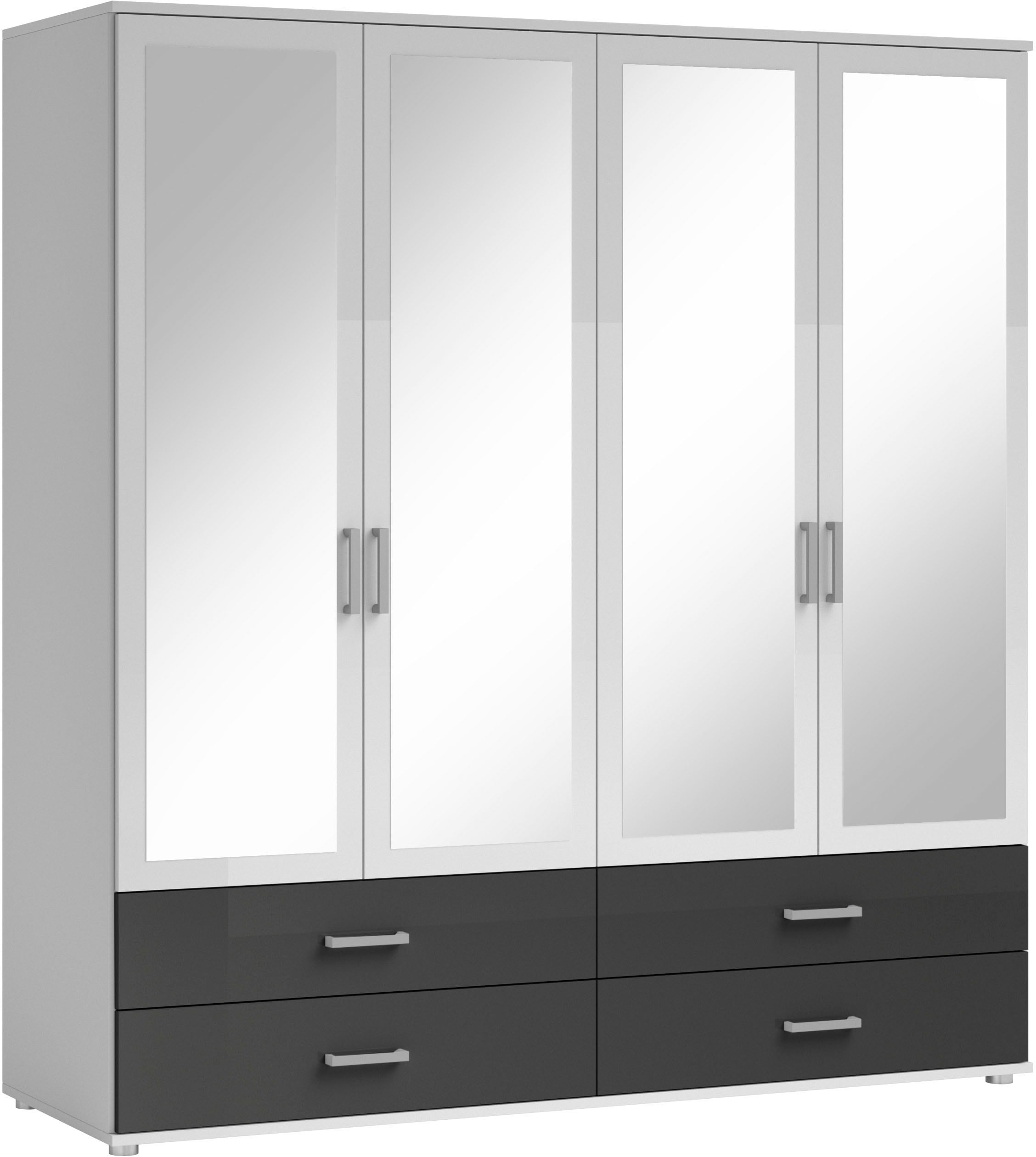 Schlafkontor Drehtürenschrank »Ivar Kleiderschrank mit Spiegel«, inklusive 2 Spiegeltüren und 4 farblich abgesetzten Schubkästen