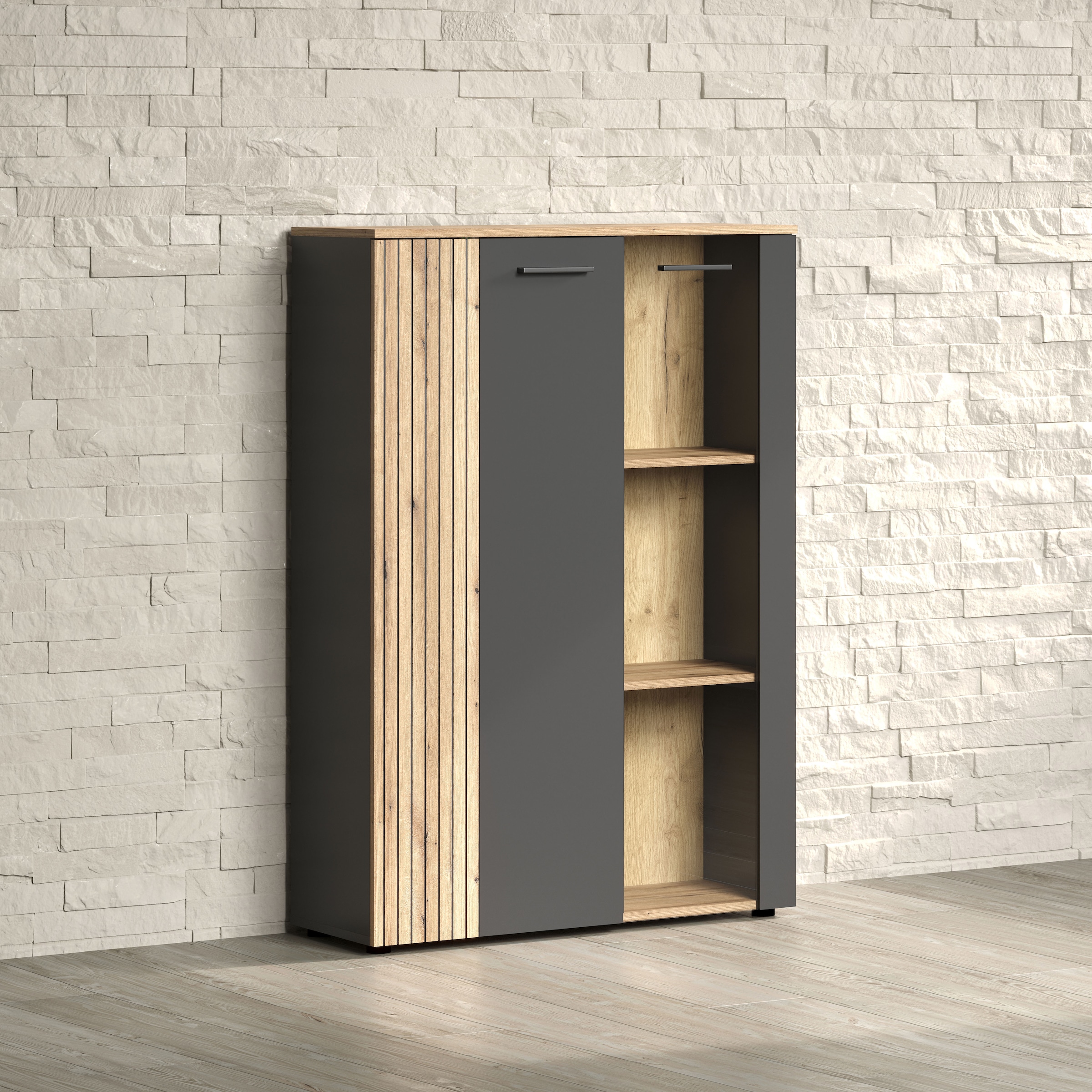INOSIGN Highboard »Estepona«, (1 St.), Vitrine, Tür mit Rillen-Optik, Breite 91 cm