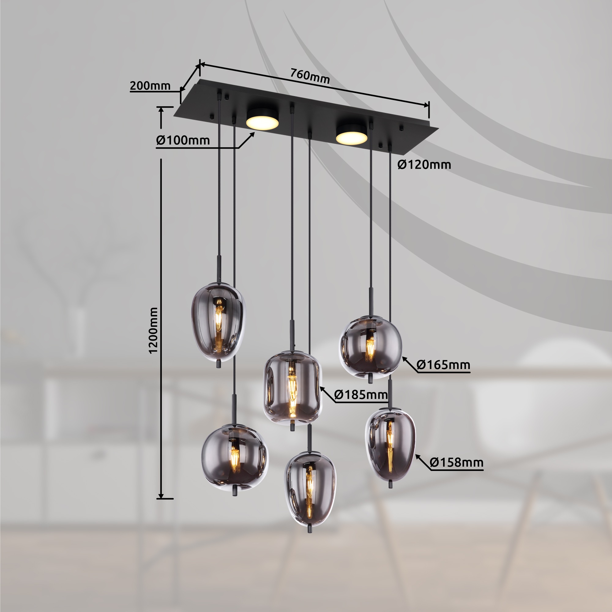 GLOBO LIGHTING Hängeleuchte »BLACKY«, Leuchtmittel E14 | ohne Leuchtmittel, Hängelampe/Pendelleuchte/Glas rauchfarben/unterschiedliche Gläser