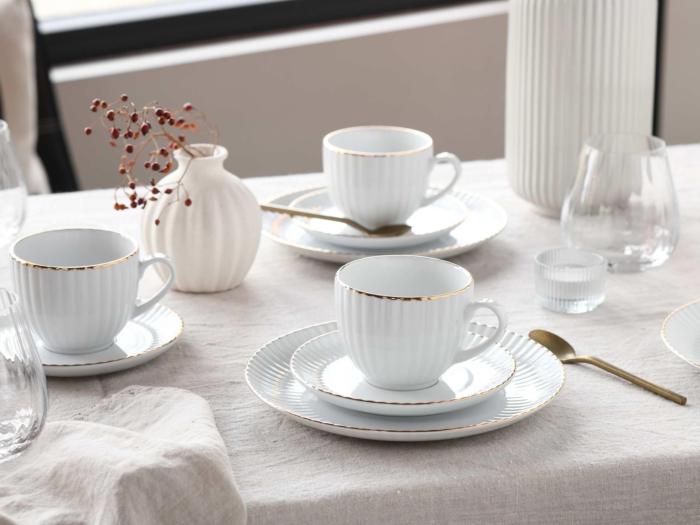 my home Kaffeeservice »Geschirr-Set, Service Elisetta«, (Set, 18 tlg.), Goldband, Made in Europe, 18 Teile, für 6 Personen