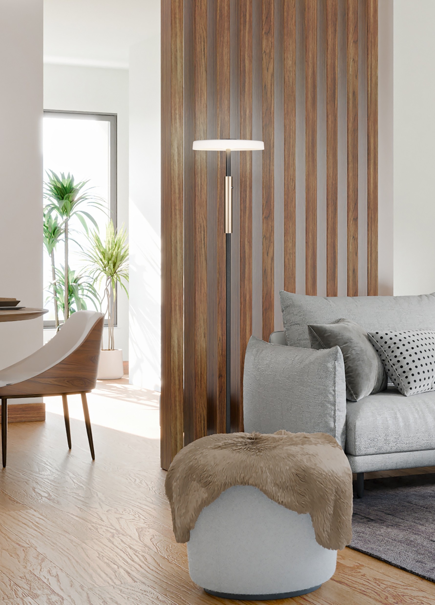 TRIO Leuchten LED Stehlampe »CELESTE, LED Stehleuchte mit 4-Stufen Touchdimmer 15W warmweiß 3000K«, 1 flammig, Leuchtmittel LED-Board | LED fest integriert, 1750 Lumen Höhe 160cm, Stehlampe mit Glasschirm Ø 33cm, Memoryfunktion