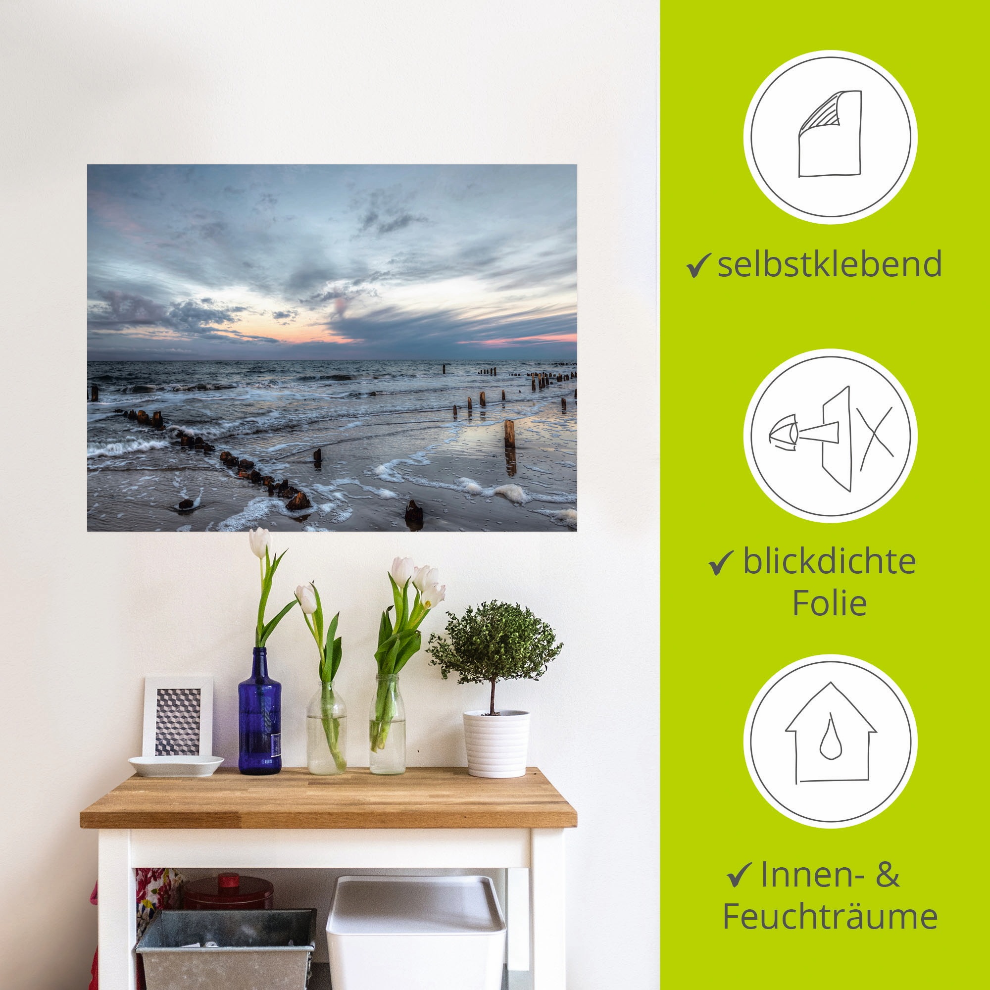Artland Wandbild »Winter Sonnenuntergang am Meer«, Gewässer, (1 St.), als Leinwandbild, Poster, Wandaufkleber in verschied. Größen