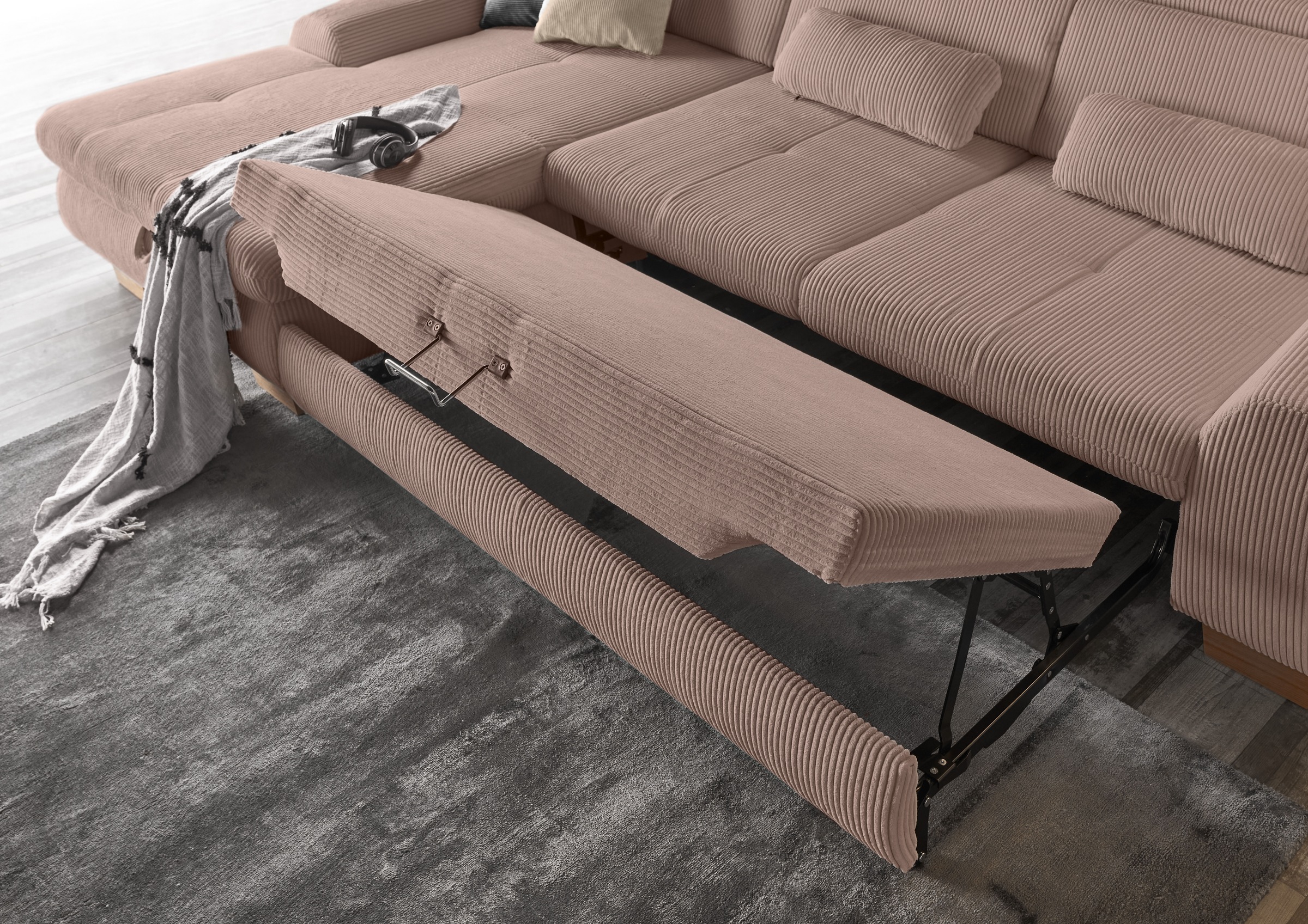 set one by Musterring Ecksofa »SO 3400, Cord, Sitzhöhe 47cm oder 49cm, inkl. Sitztiefenverstellung«, mit Canape und verschiedenen Funktionen, Kaltschaum, B307 x T195 cm